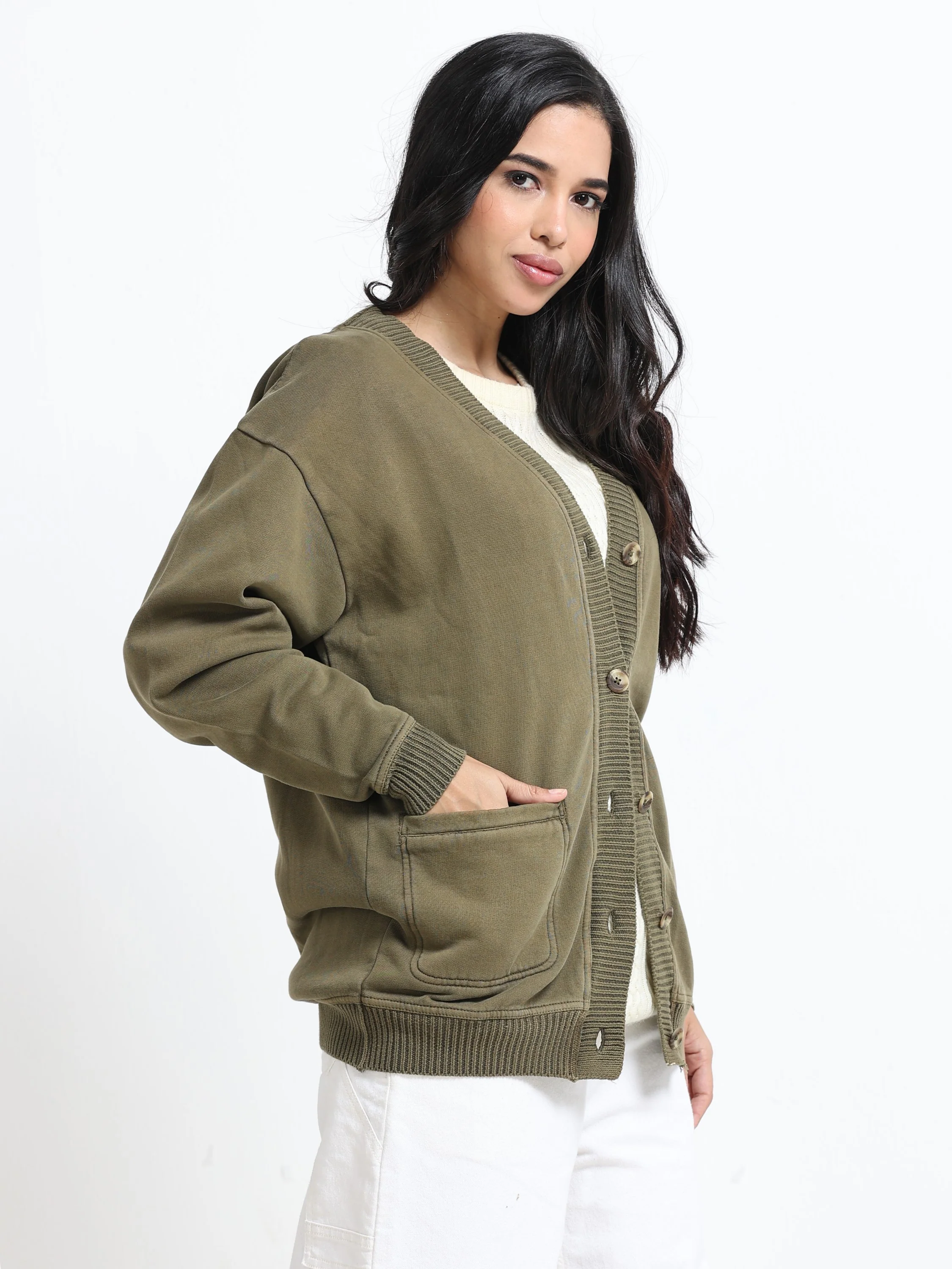 Women Olive Oversized Cardigan - Image 6
