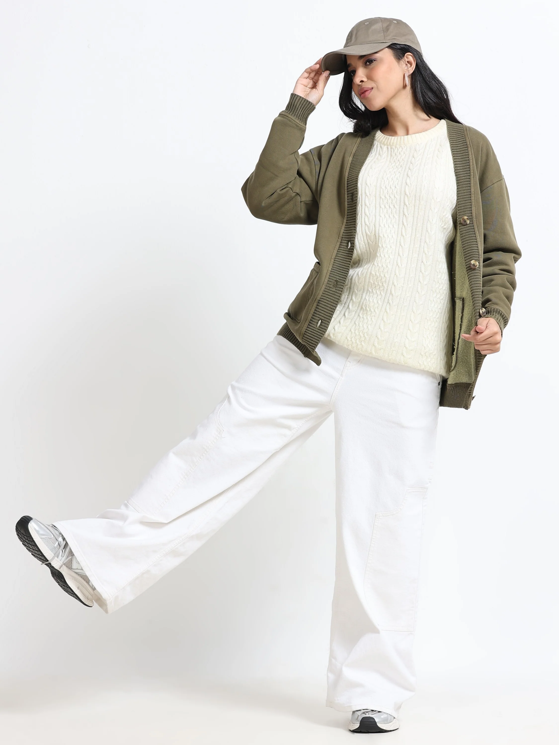 Women Olive Oversized Cardigan - Image 7