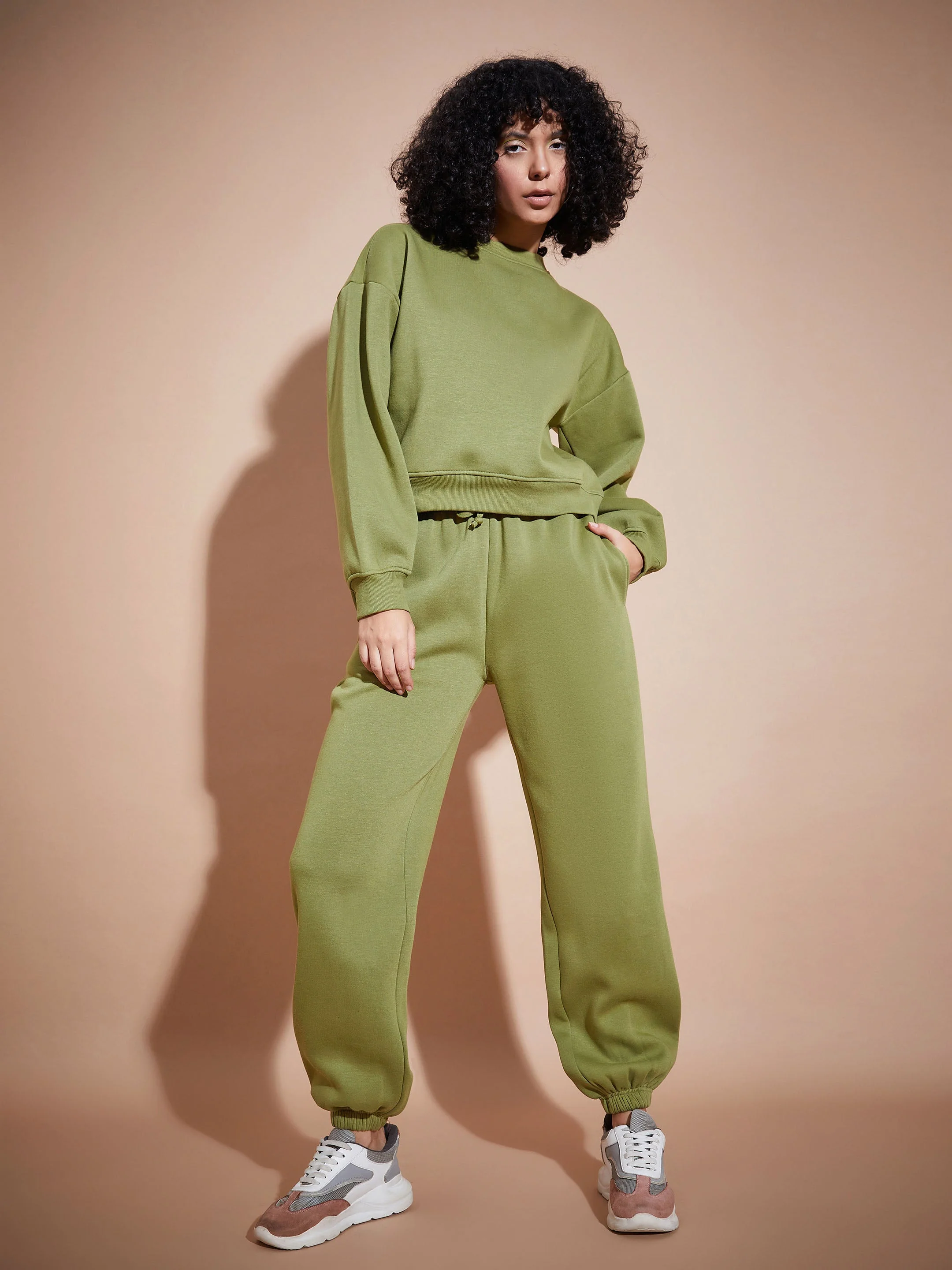 Women Olive Premium Fleece Oversized Sweatshirt - Image 2
