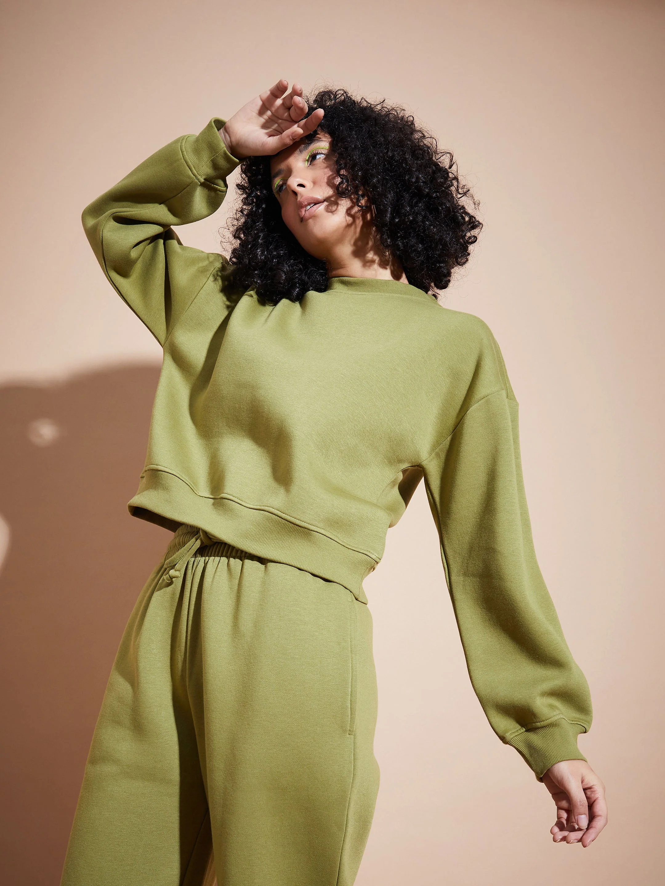 Women Olive Premium Fleece Oversized Sweatshirt - Image 3