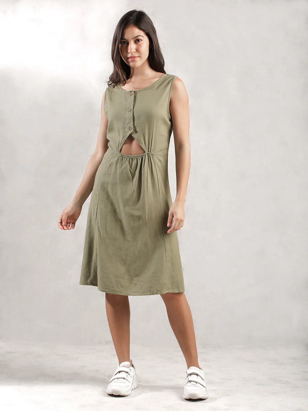 Women Olive Regular Fit Dress - Image 3