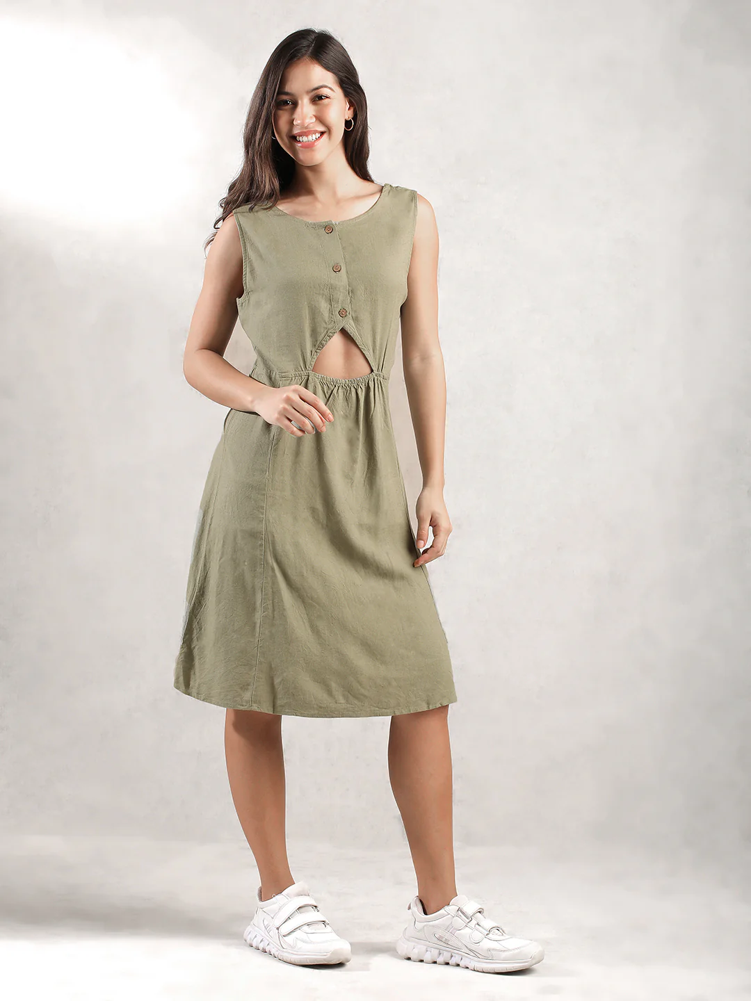 Women Olive Regular Fit Dress - Image 5