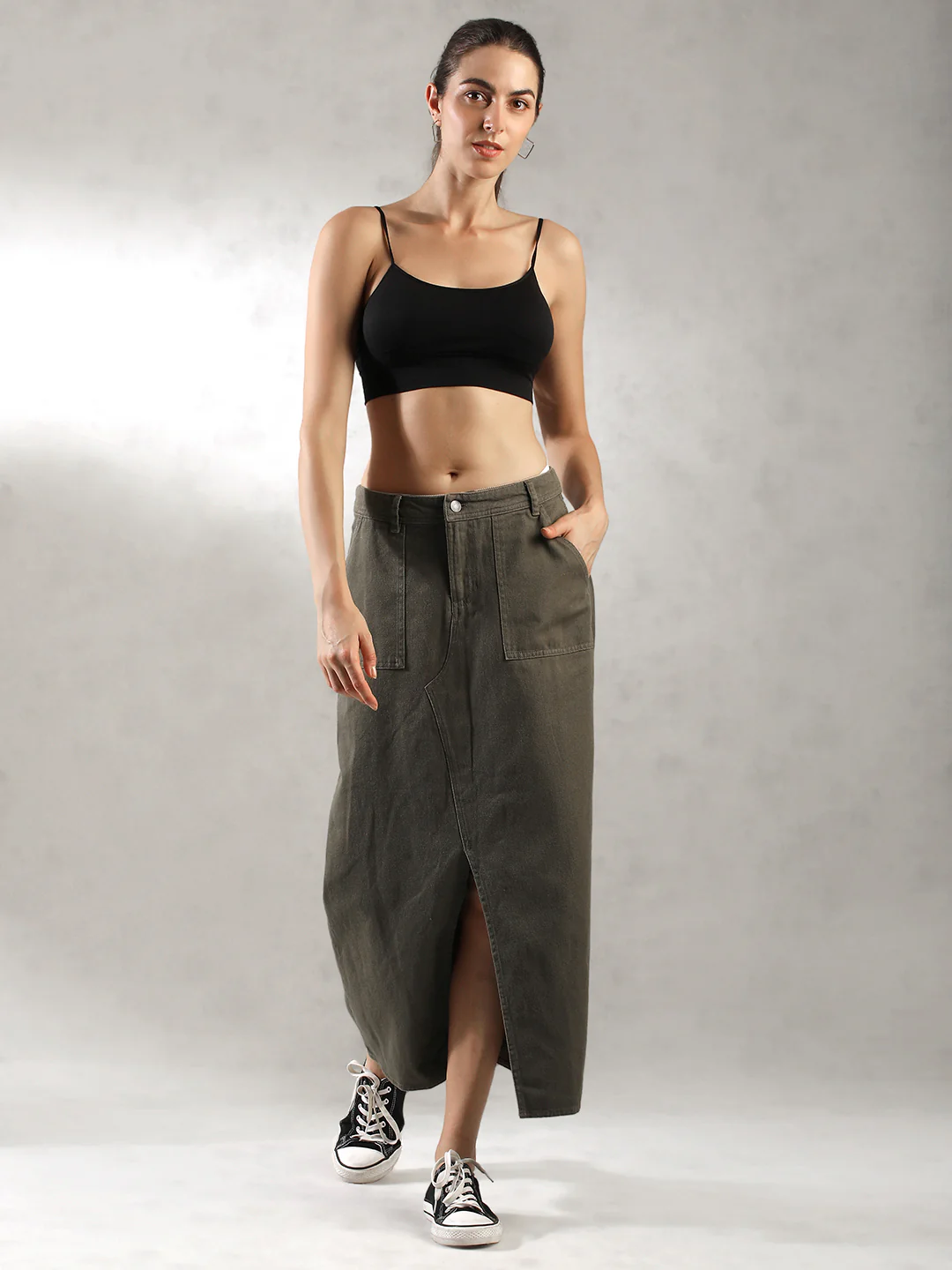 Women Olive Regular Fit Skirt - Image 2