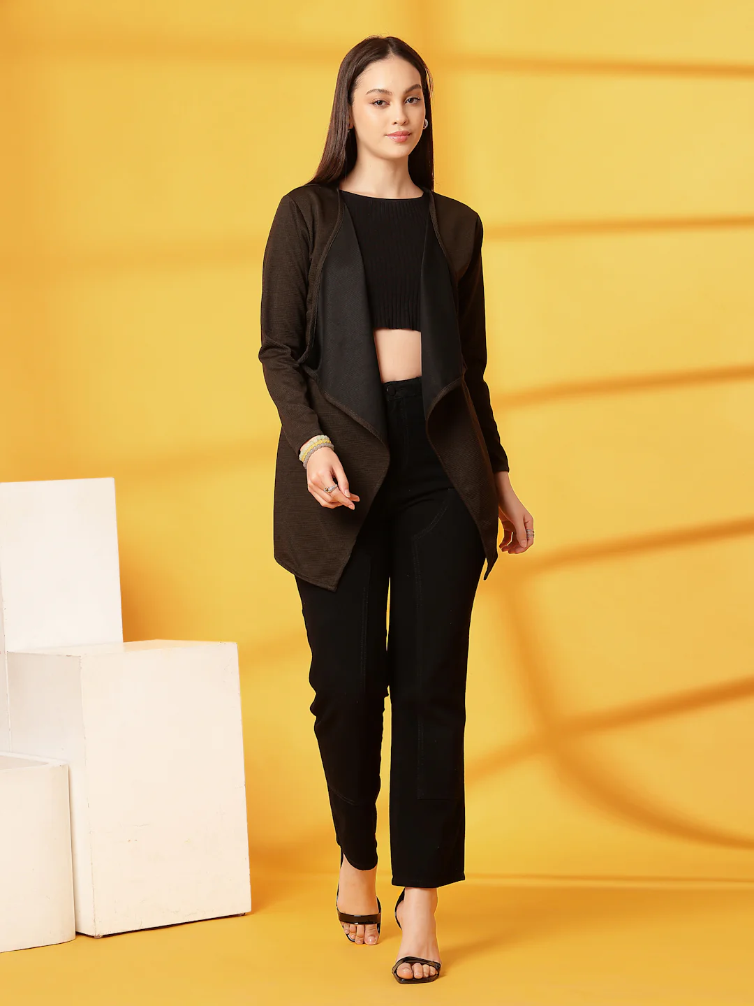 Women Olive Ruffle Waffle Shrug - Image 2