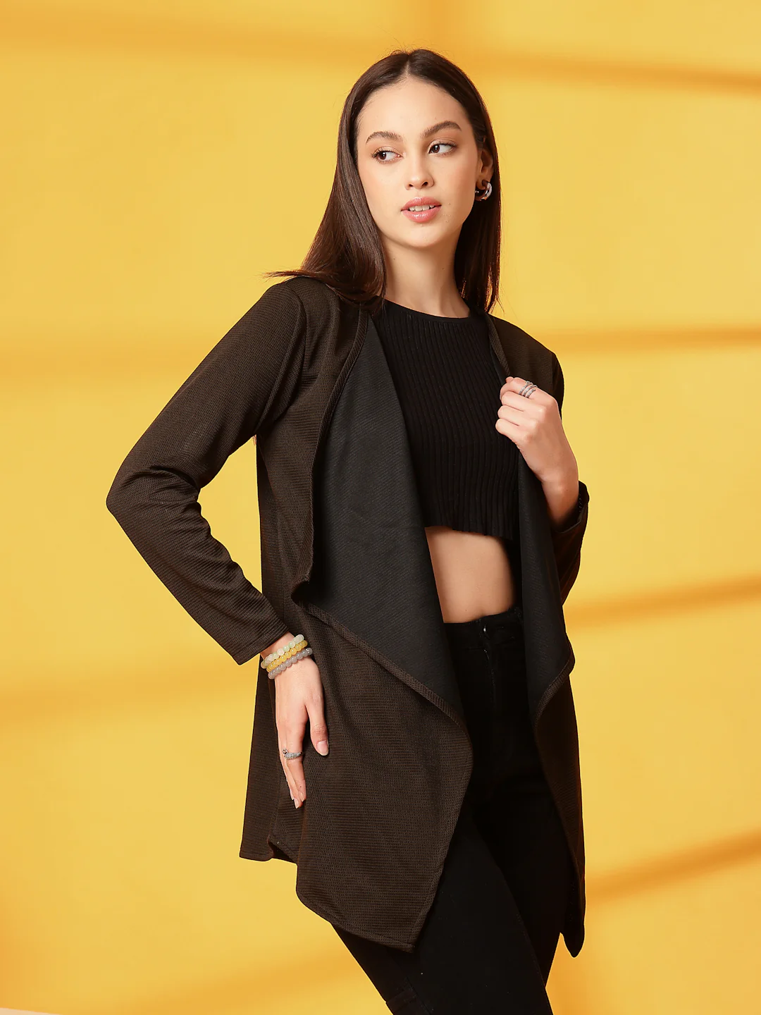 Women Olive Ruffle Waffle Shrug - Image 4