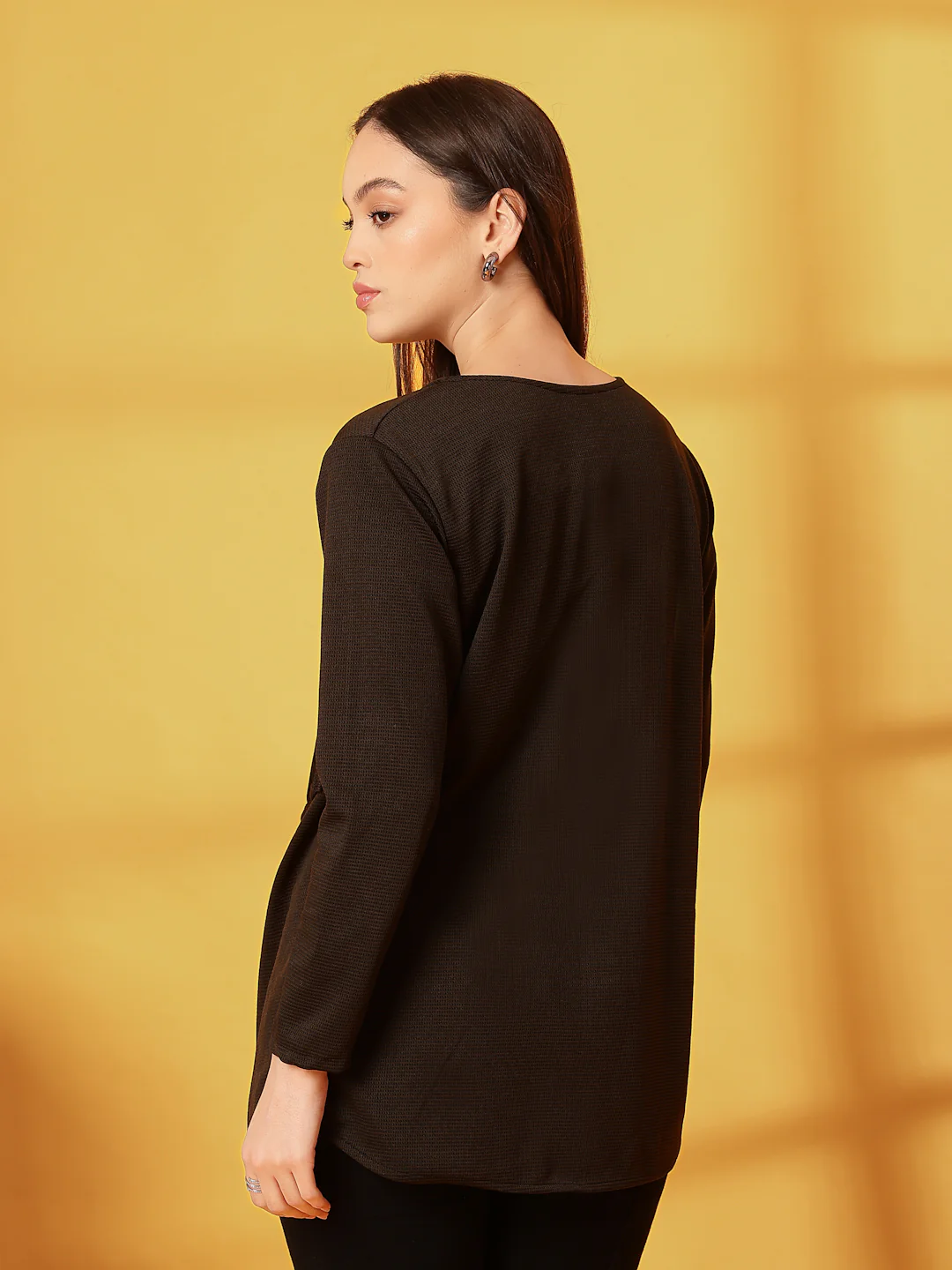 Women Olive Ruffle Waffle Shrug - Image 5