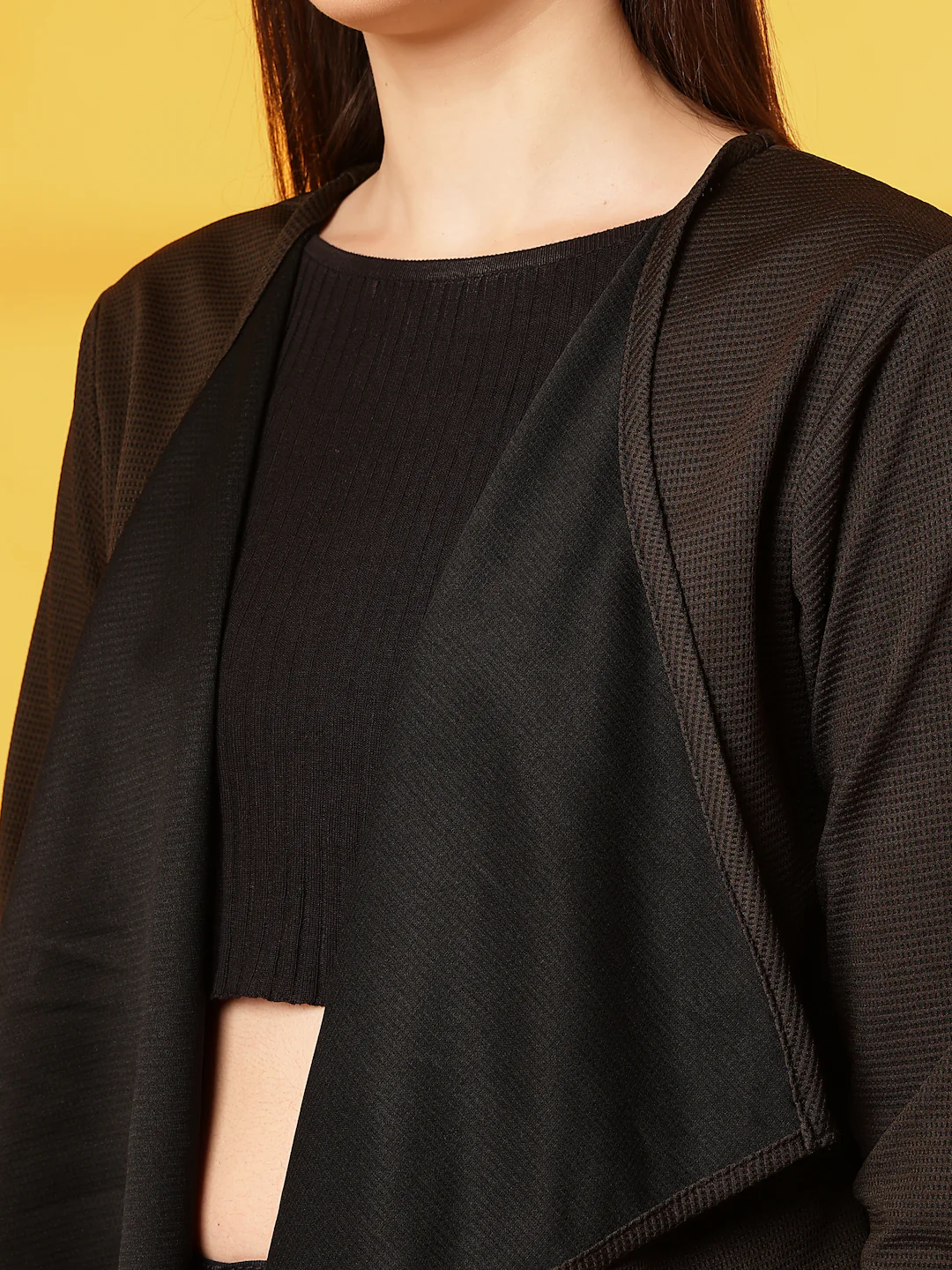 Women Olive Ruffle Waffle Shrug - Image 6