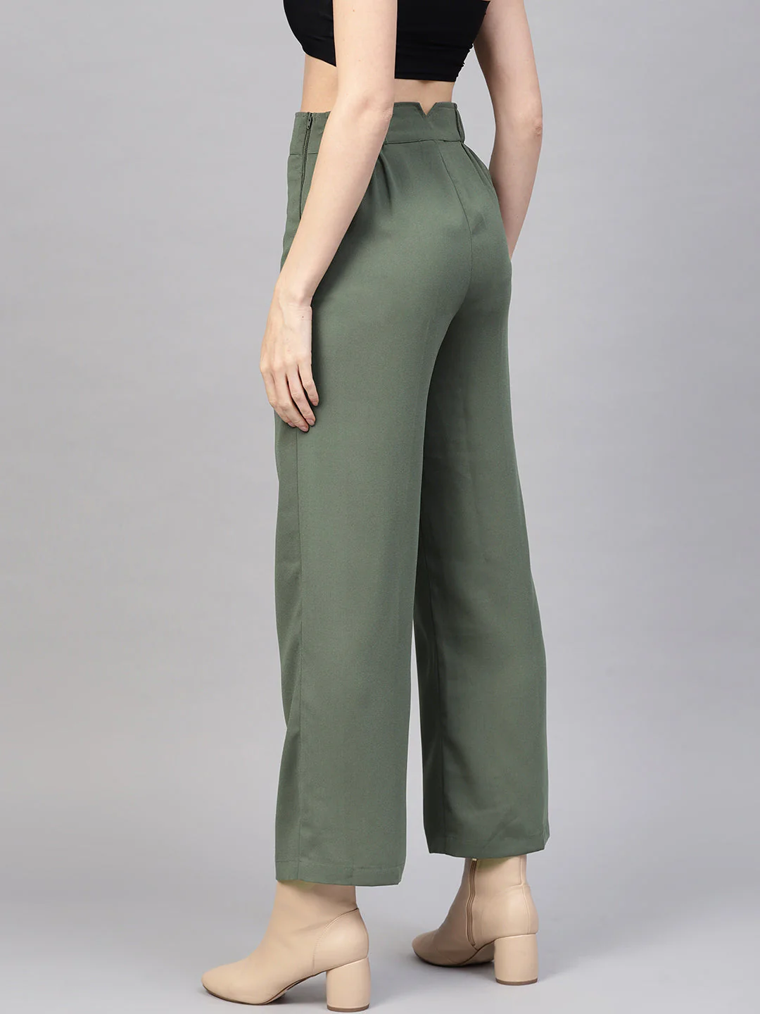 Women Olive Side Zipper Pant - Image 3