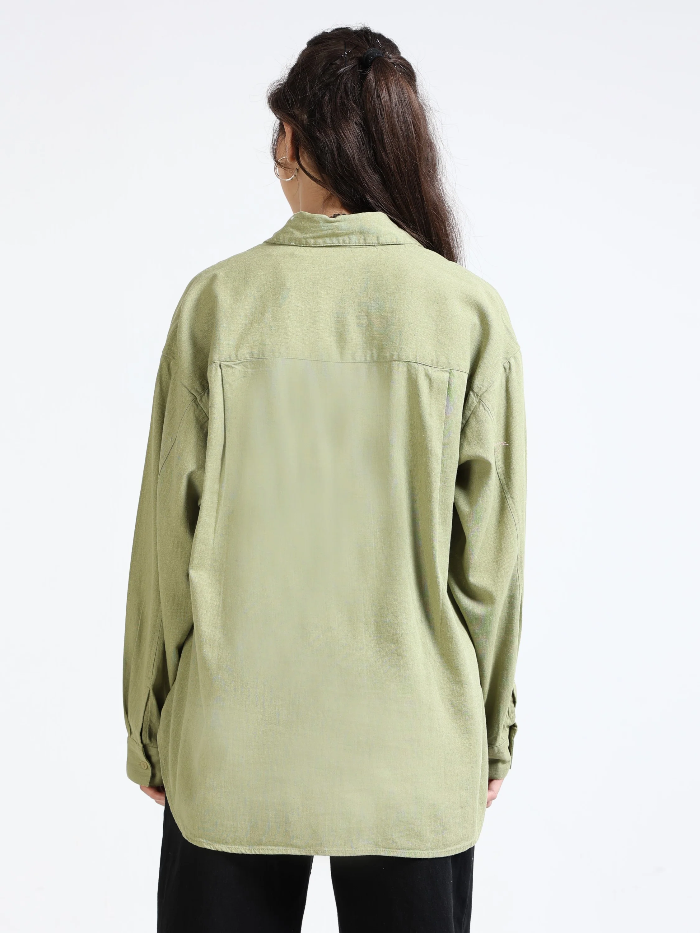 Women Olive Oversized Shirt - Image 3