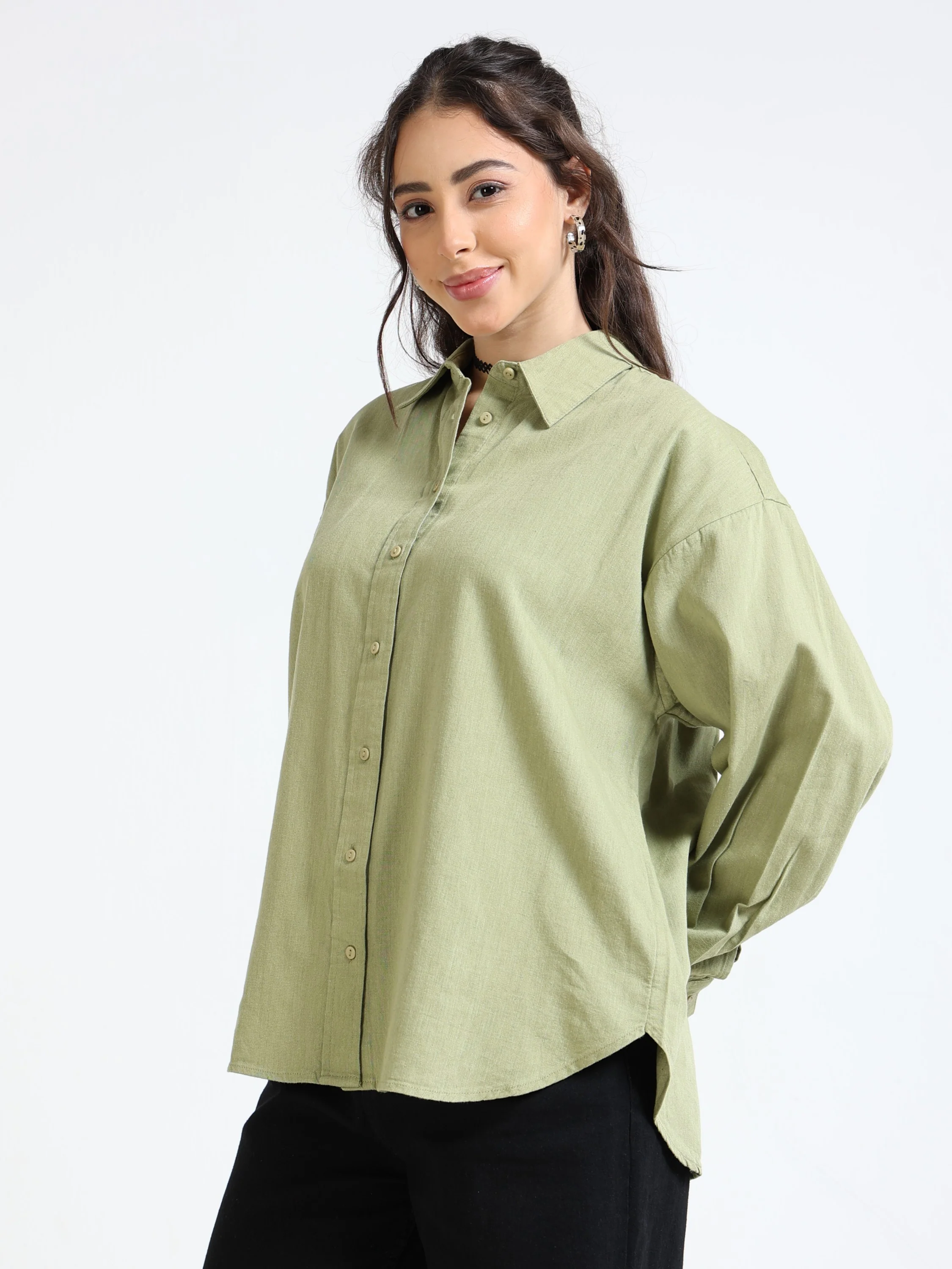 Women Olive Oversized Shirt - Image 5