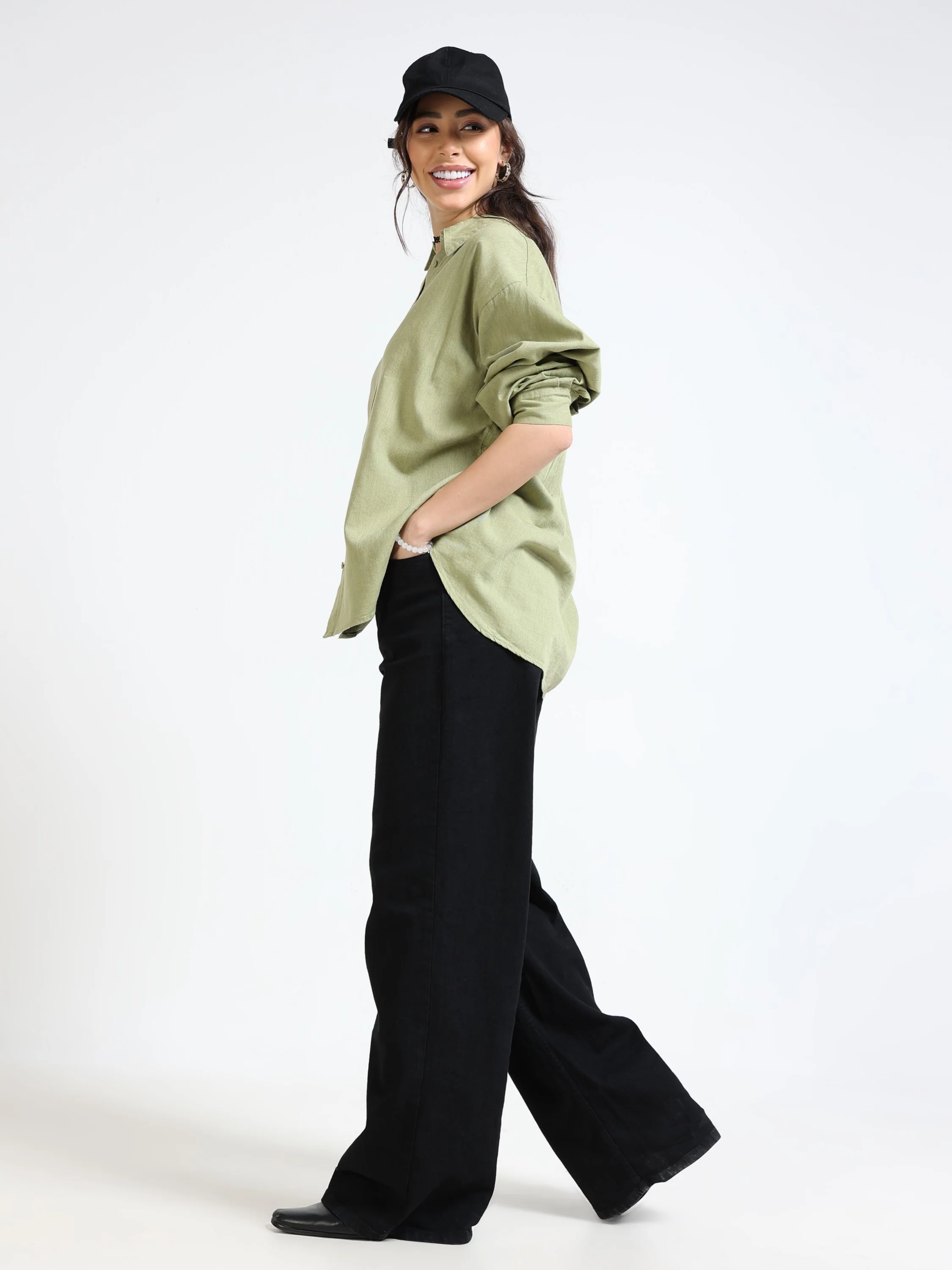 Women Olive Oversized Shirt - Image 6