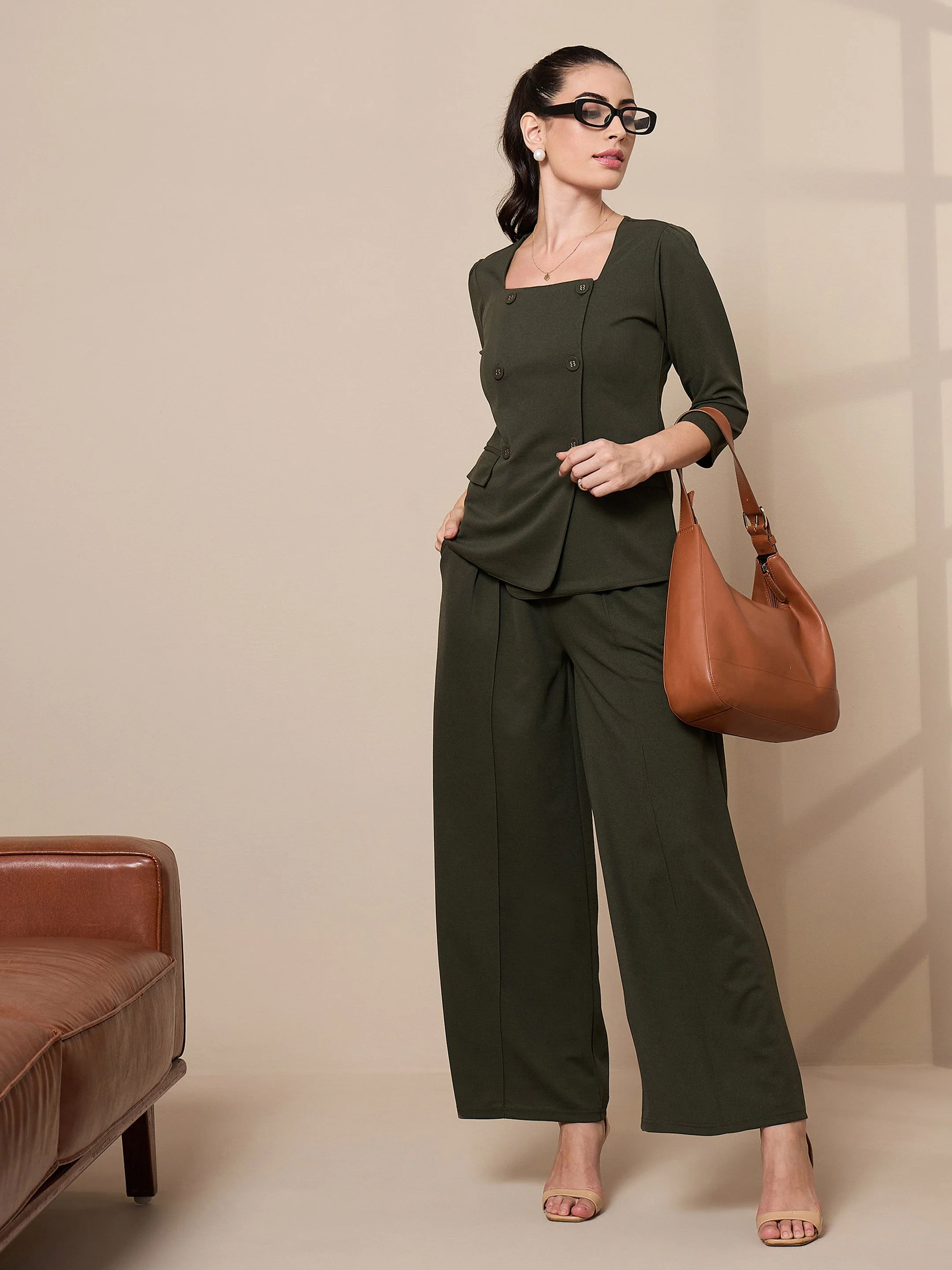 Women Olive Square Neck Top - Image 4