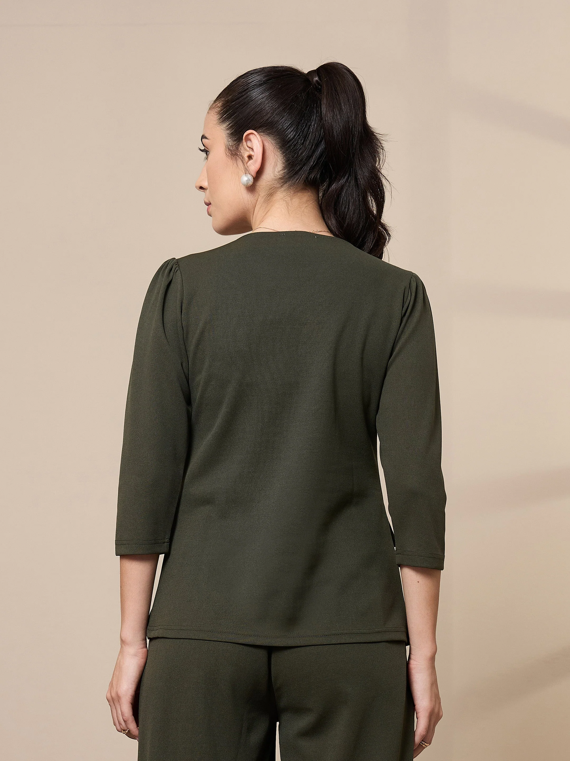 Women Olive Square Neck Top - Image 5