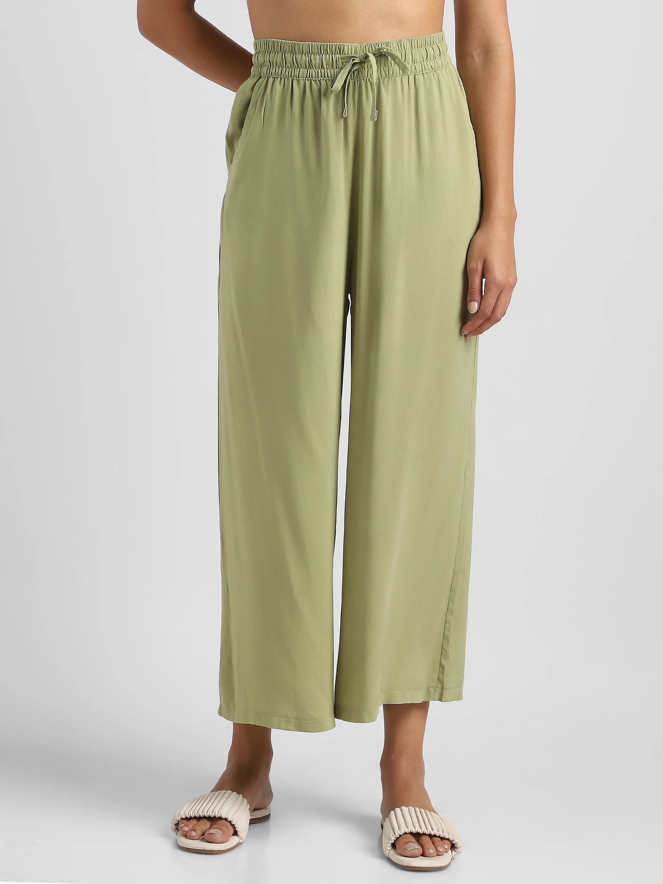 Women White Flowy Wide-Leg Pants with Drawstring - Image 6