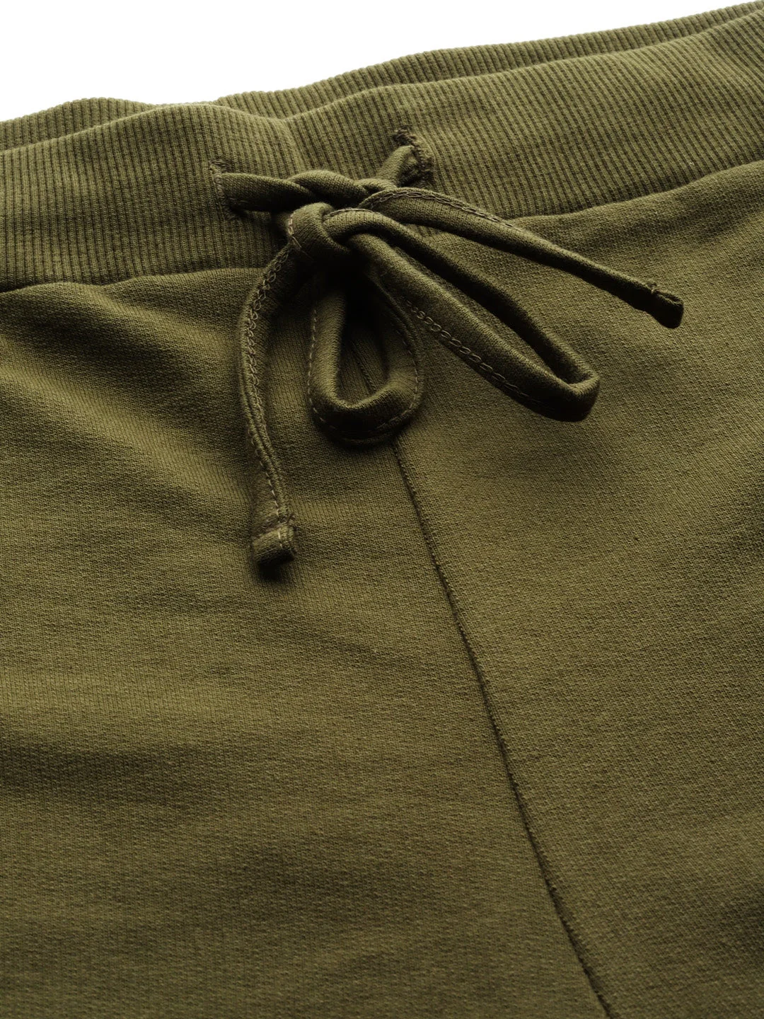 Women Olive Terry Drawstring Wide Leg Pants - Image 5