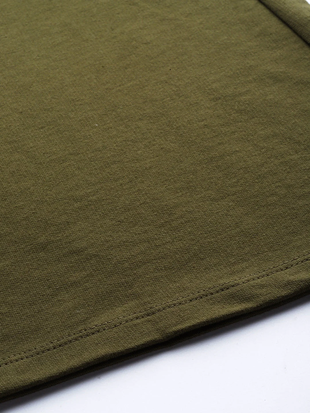 Women Olive Terry Drawstring Wide Leg Pants - Image 6