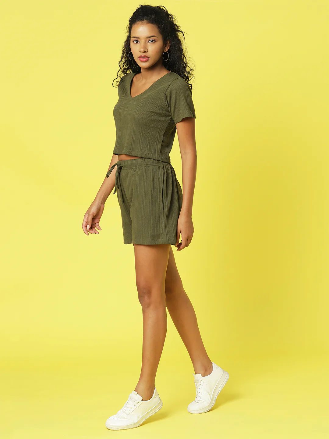 Women Olive Textured co-ords - Image 3