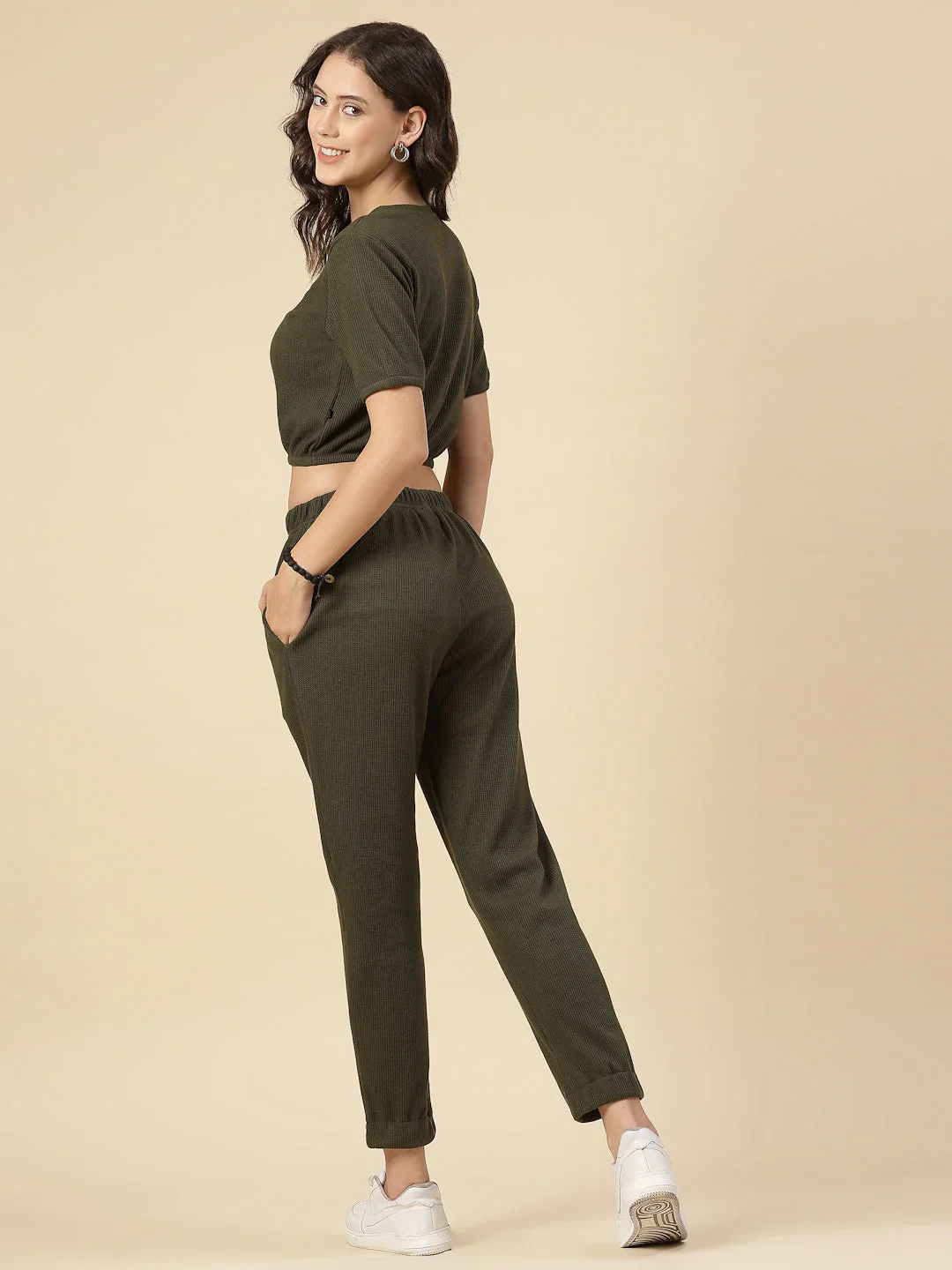 Women Olive Textured co-ords - Image 2