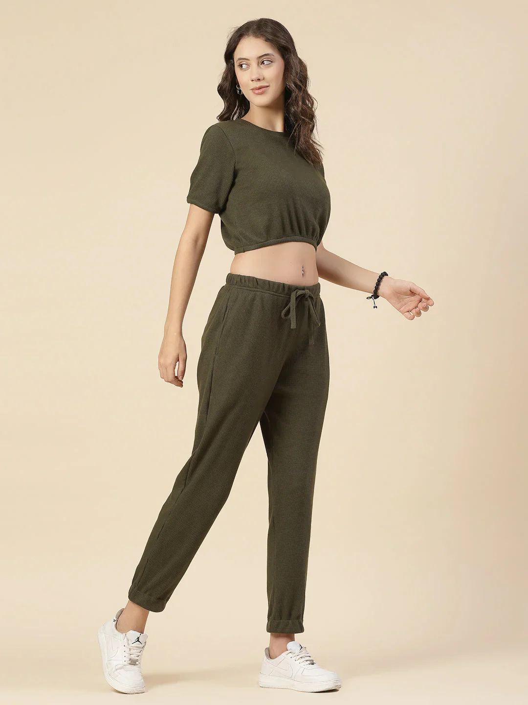 Women Olive Textured co-ords - Image 3
