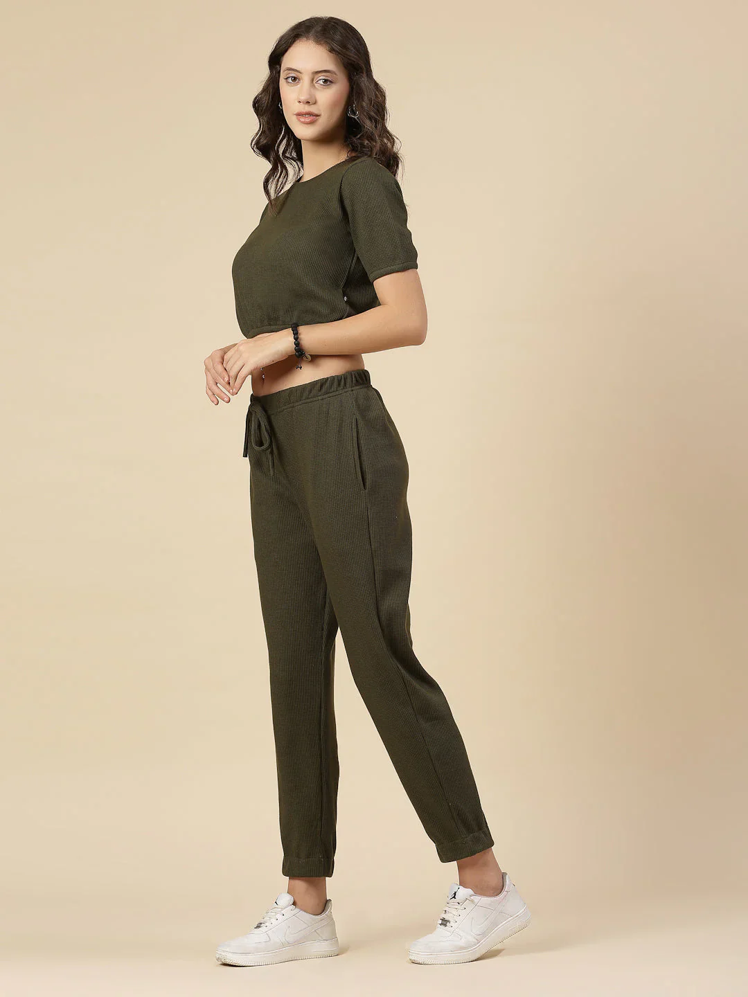 Women Olive Textured co-ords - Image 4