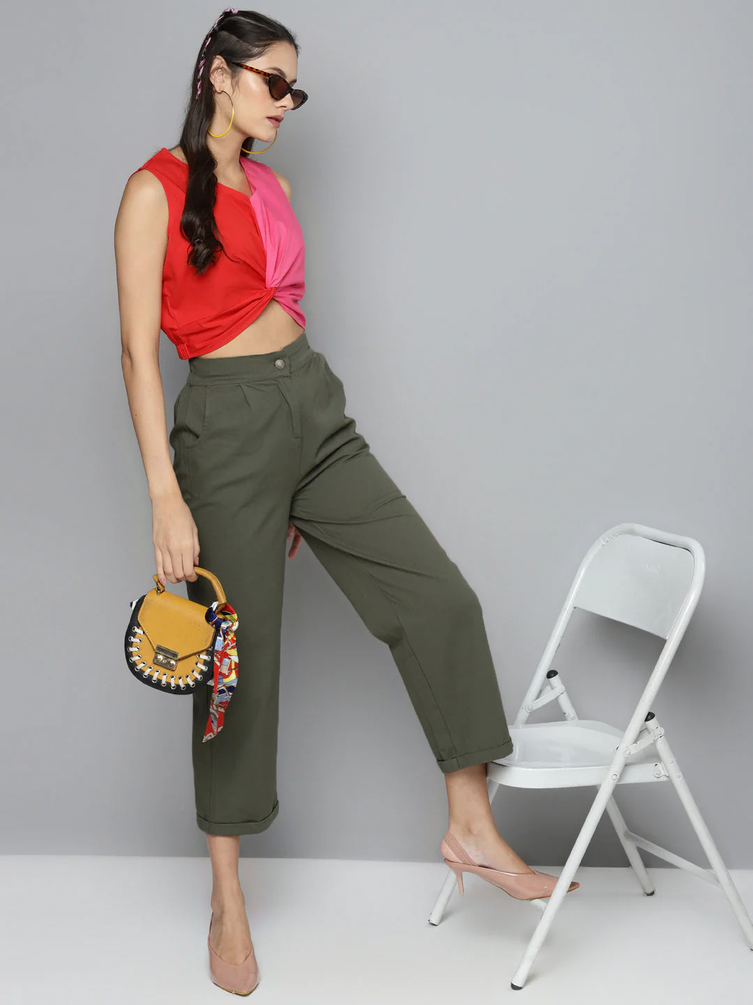 Women Olive Twill Straight Pants - Image 4