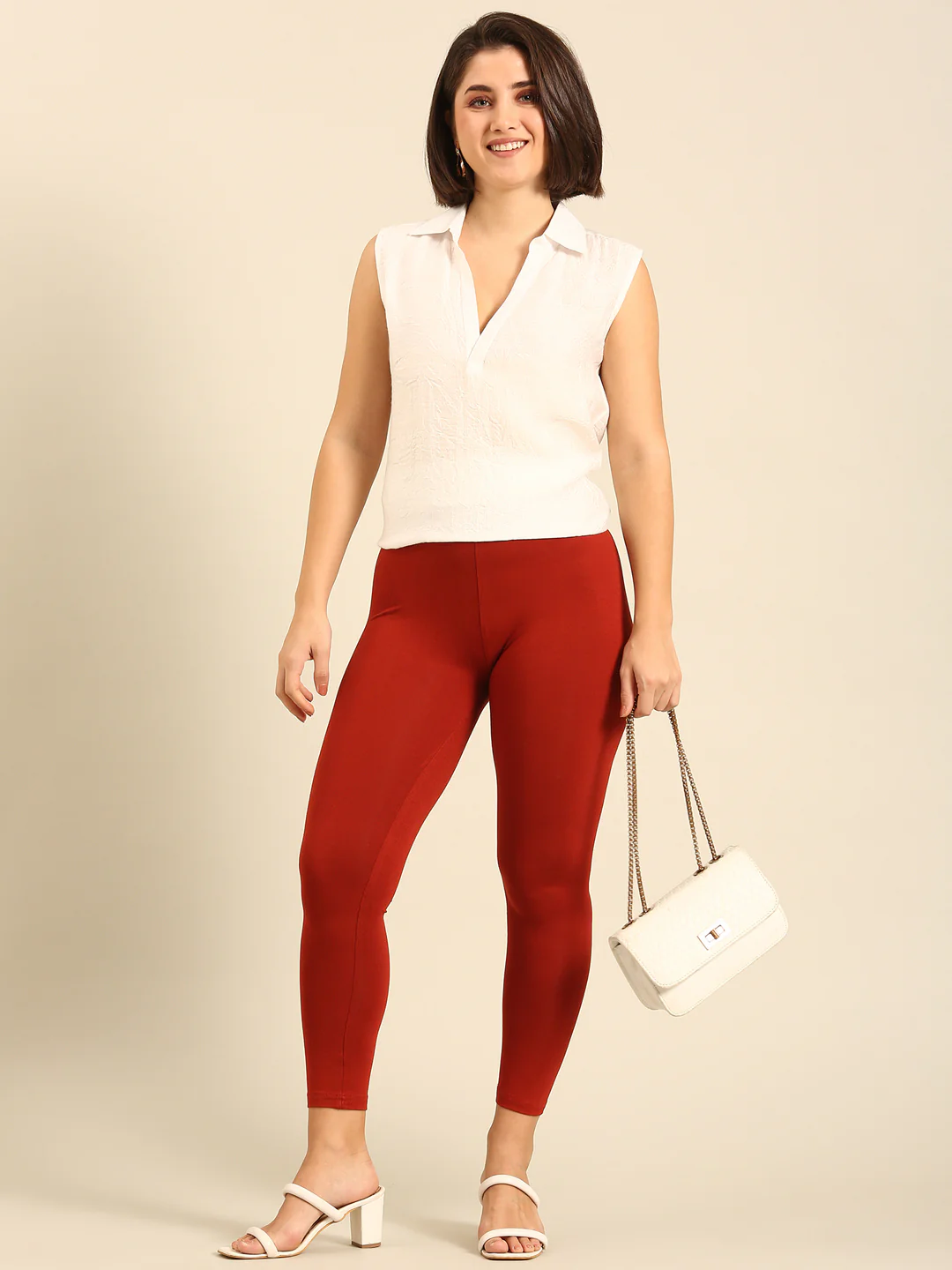 Women Orange Casual Leggings - Image 5
