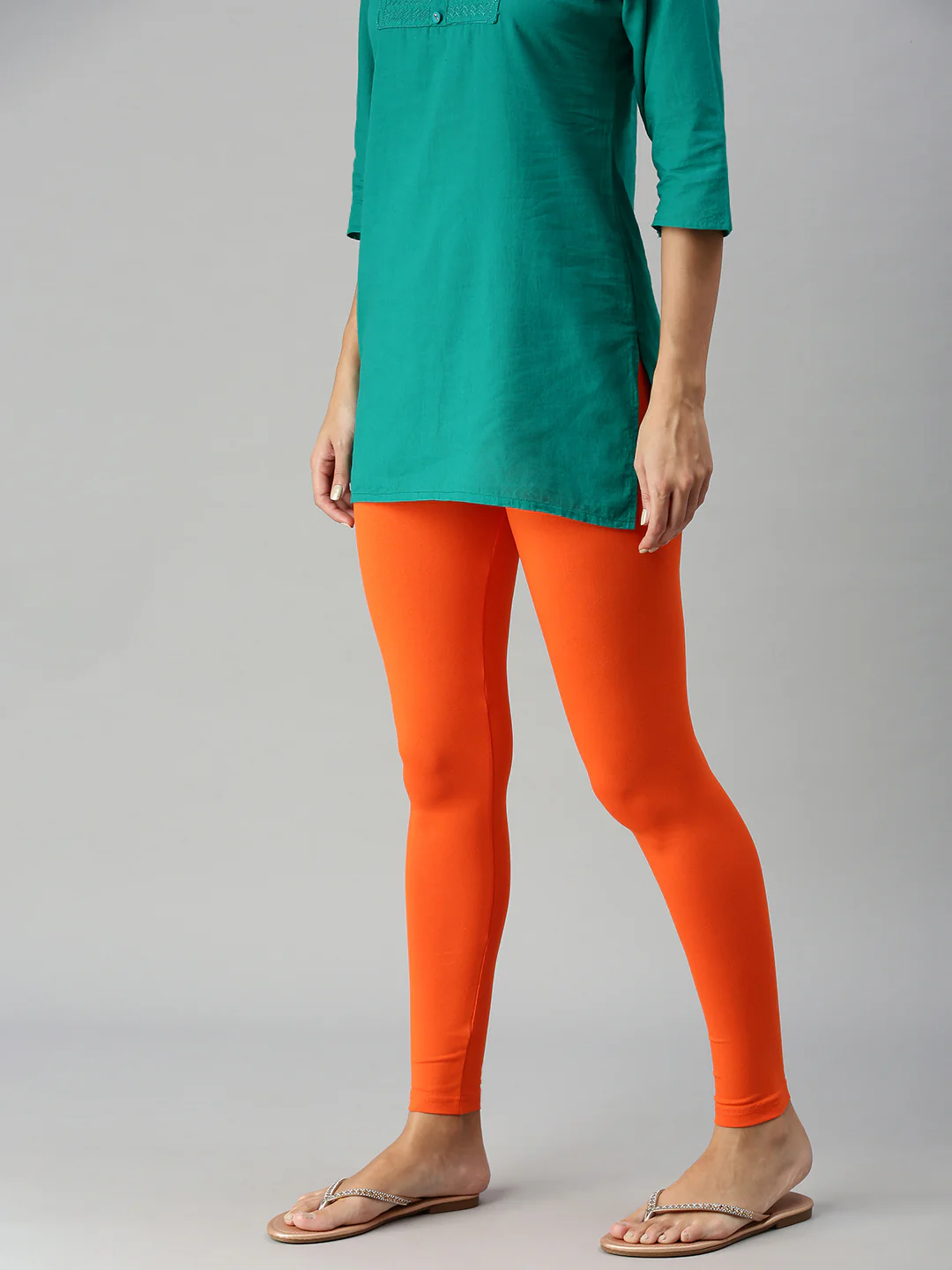 Women Orange Casual Leggings - Image 2