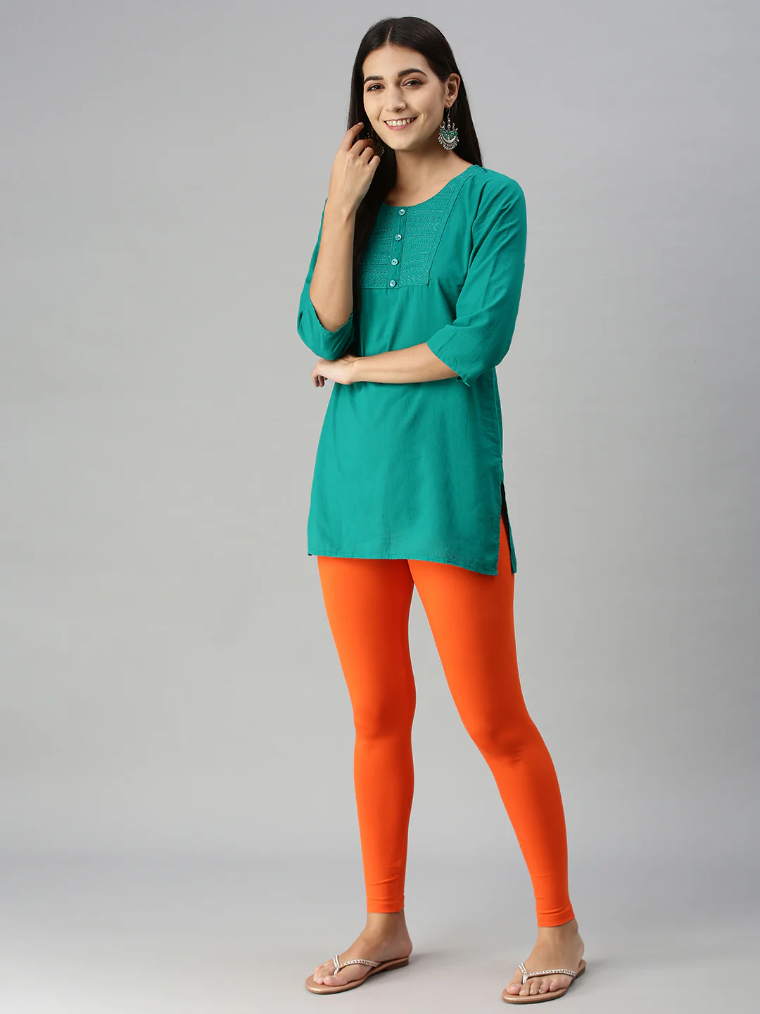 Women Orange Casual Leggings - Image 4