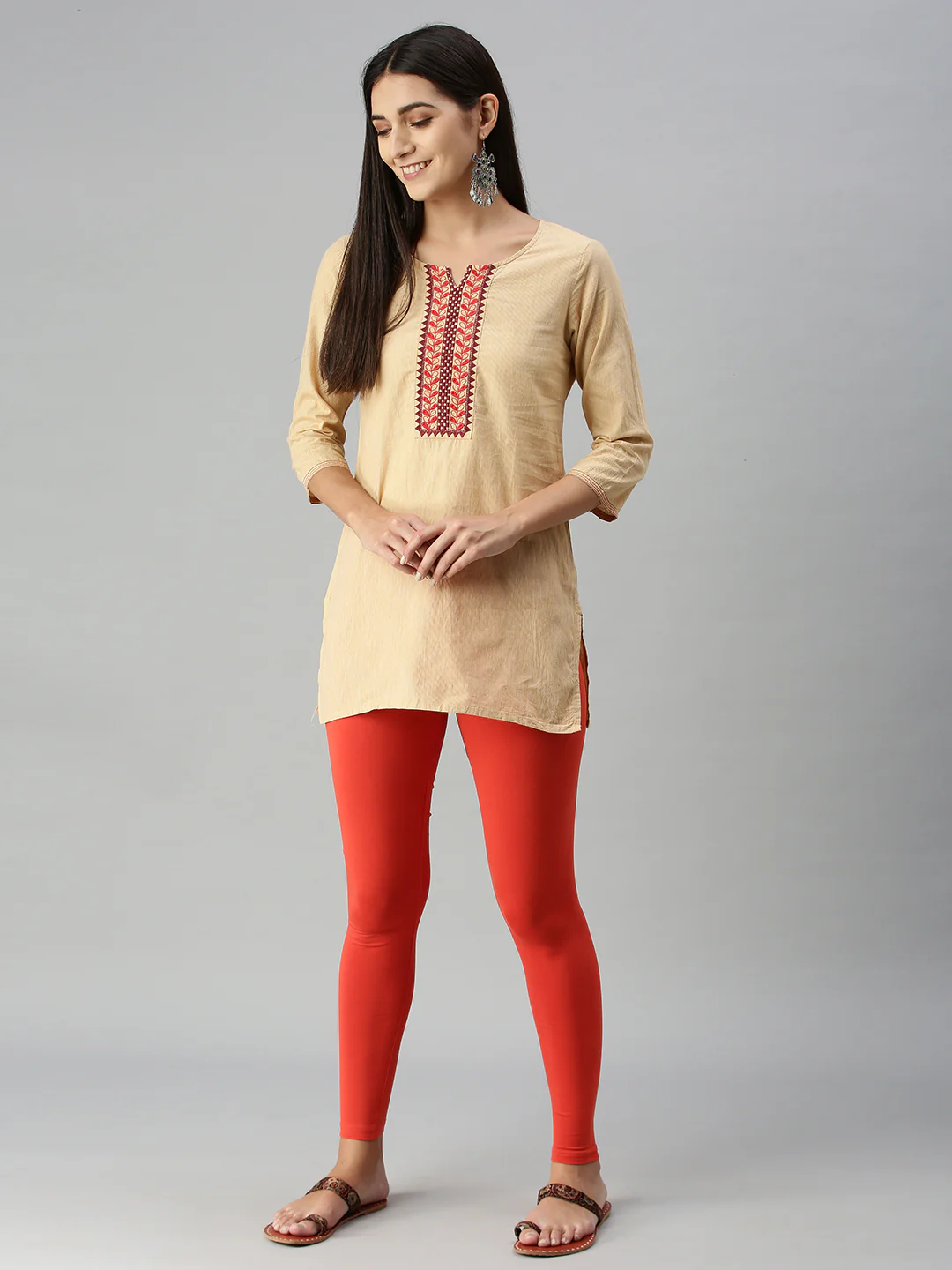 Women Orange Casual Leggings - Image 4