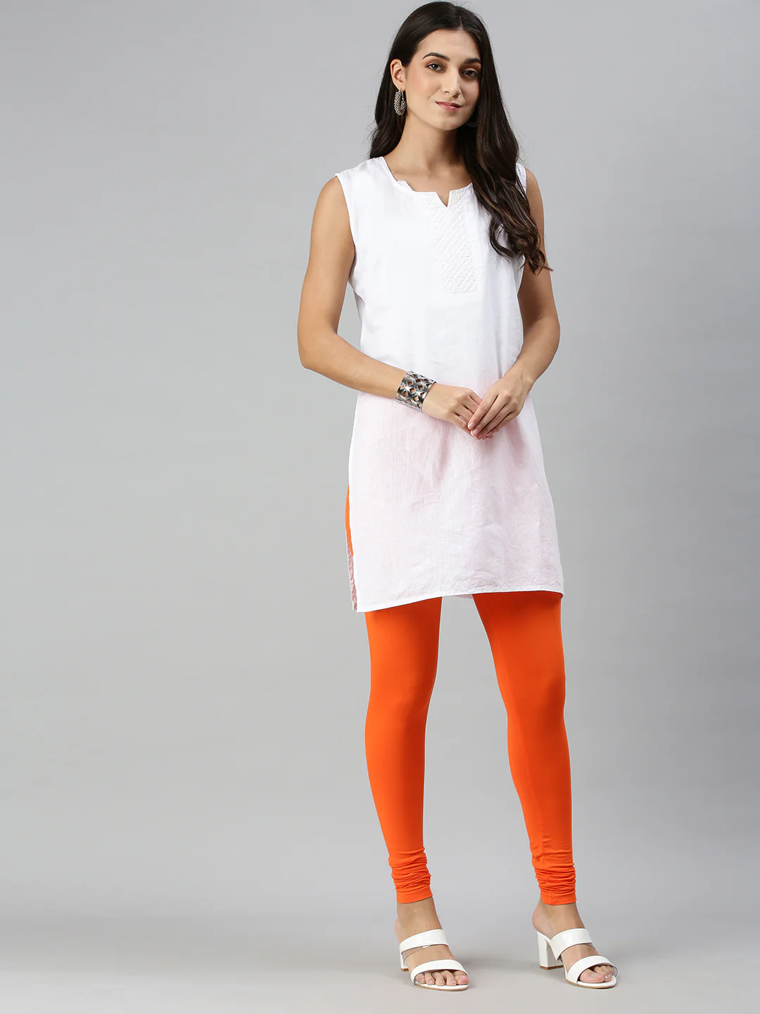 Women Orange Casual Leggings - Image 4