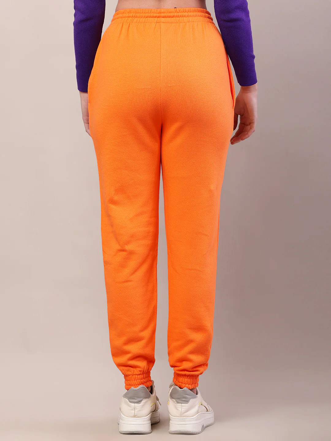 Women orange cotton high-rise regular fit joggers - Image 4