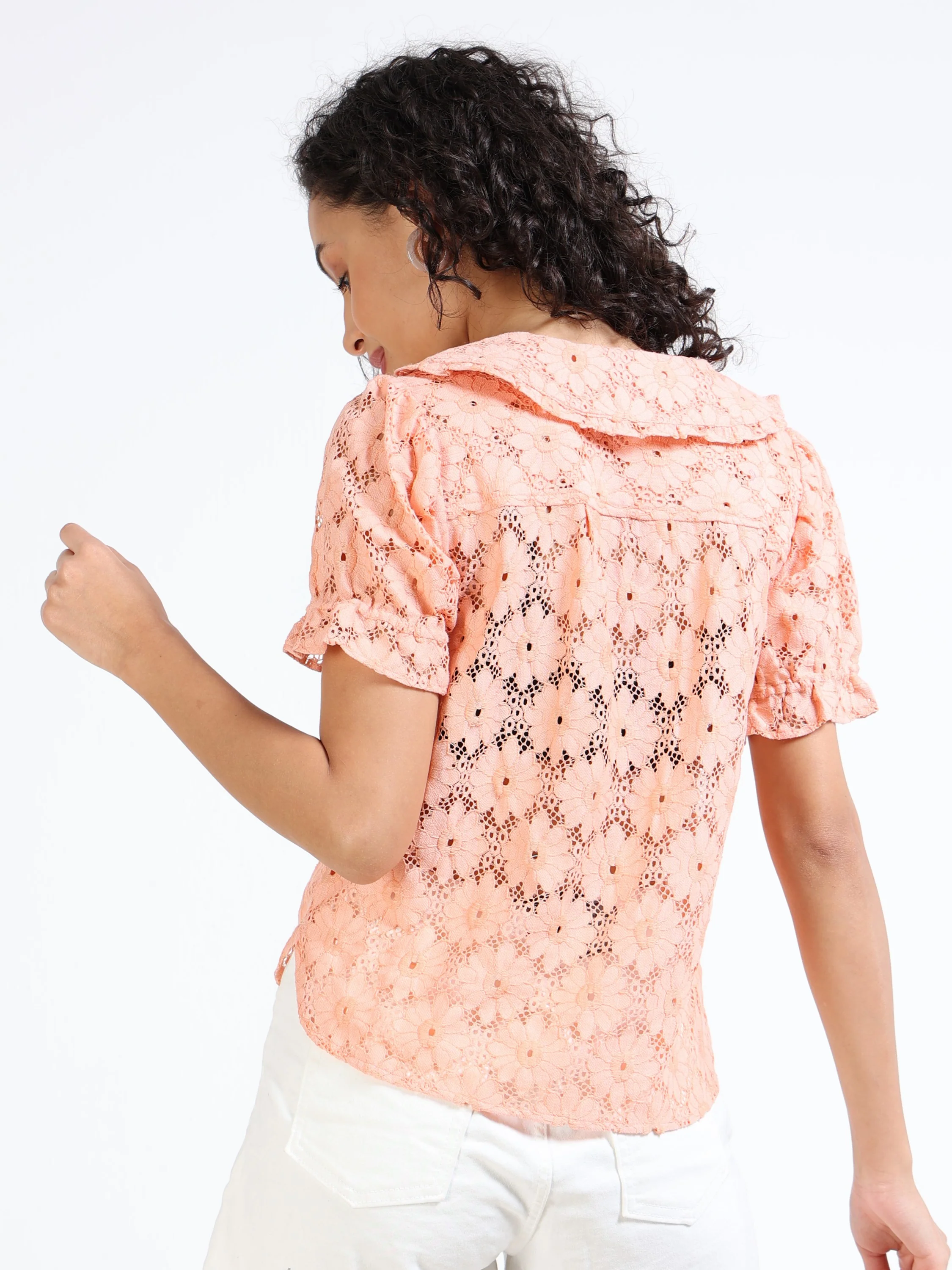Women Orange Embroidery Shirt - Image 3