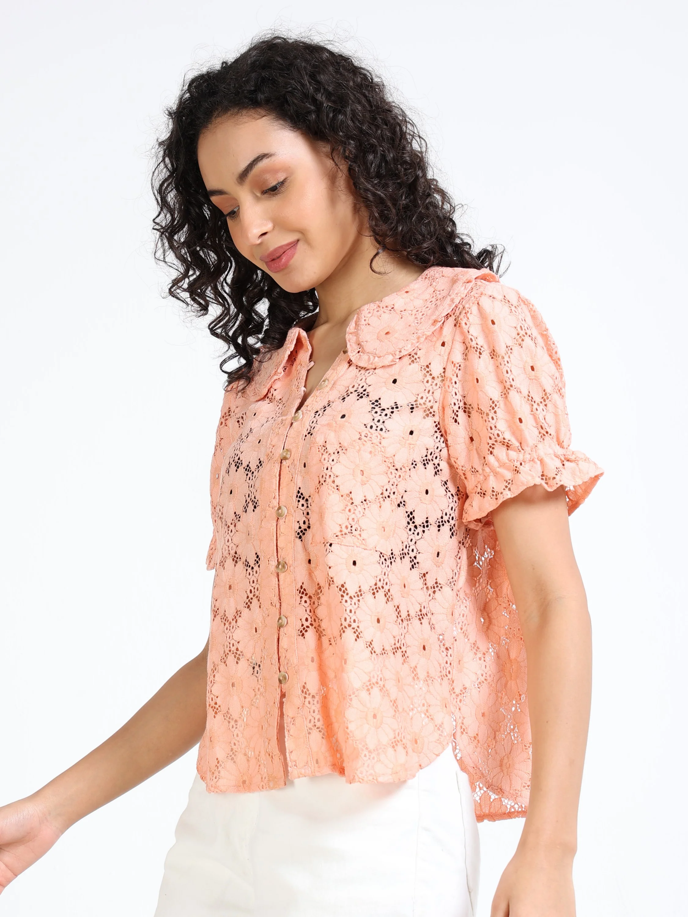 Women Orange Embroidery Shirt - Image 4