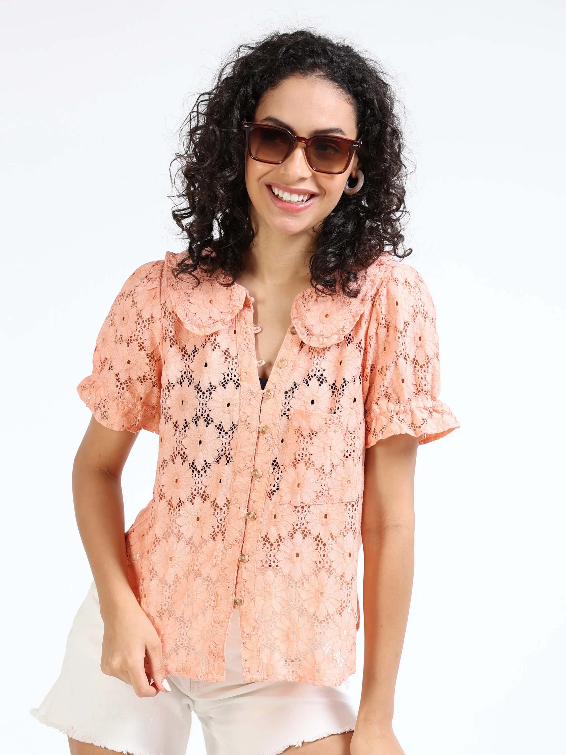 Women Orange Embroidery Shirt - Image 5
