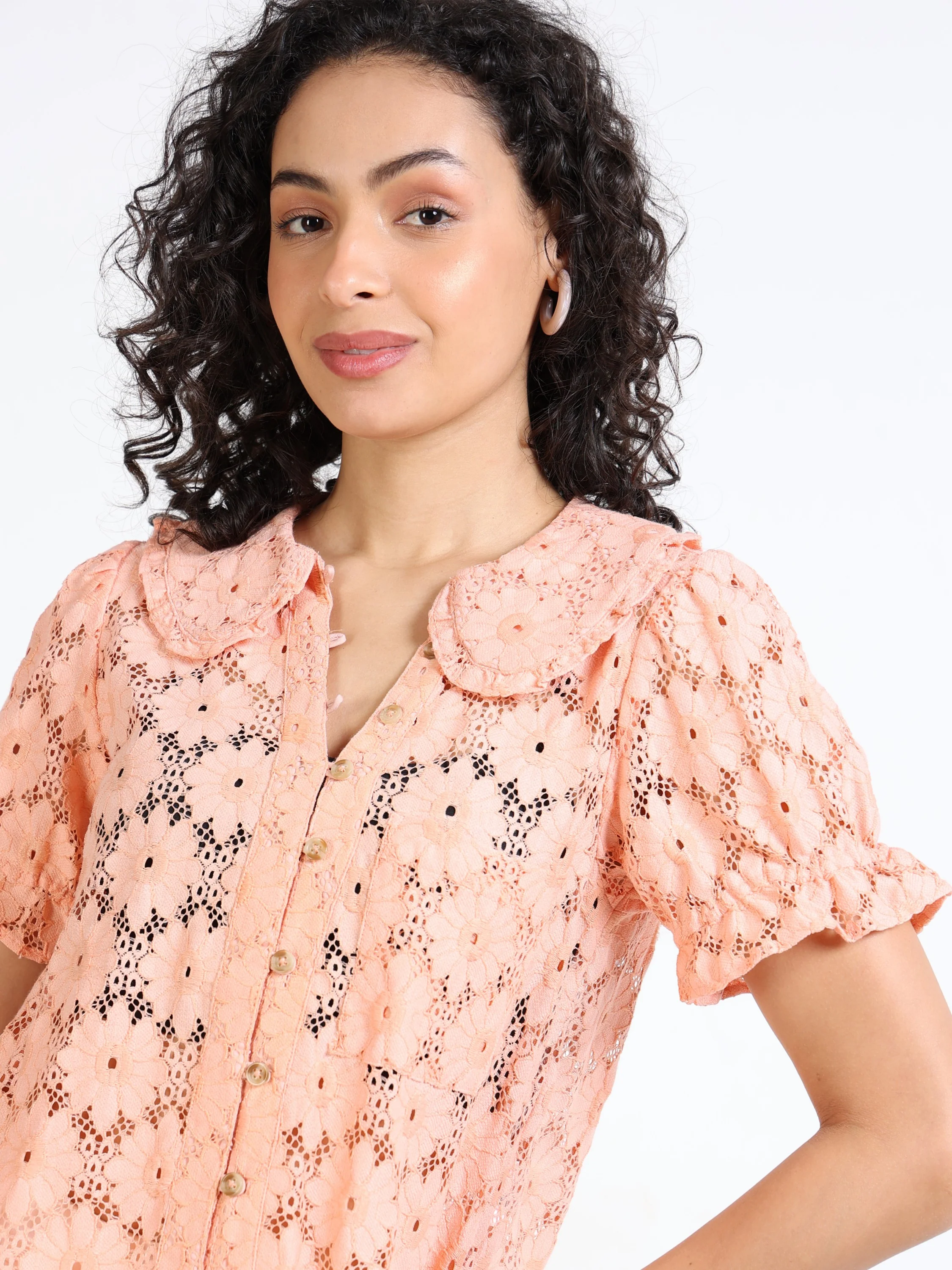Women Orange Embroidery Shirt - Image 6