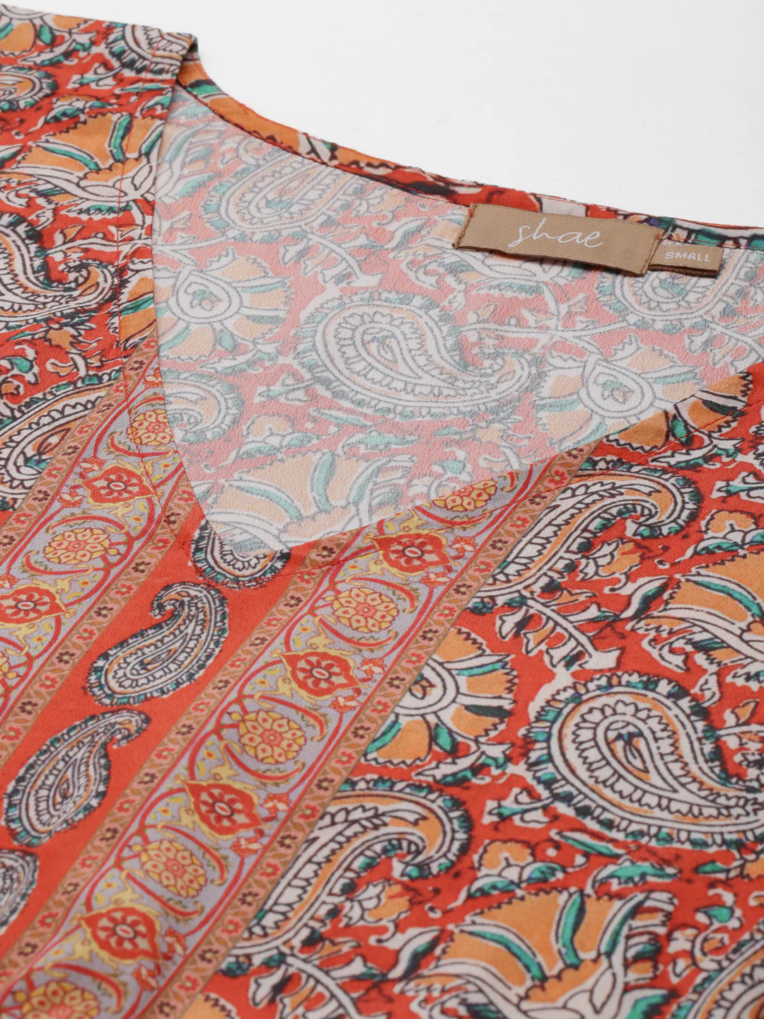 Women Orange & Green Paisely Kaftan Dress - Image 2