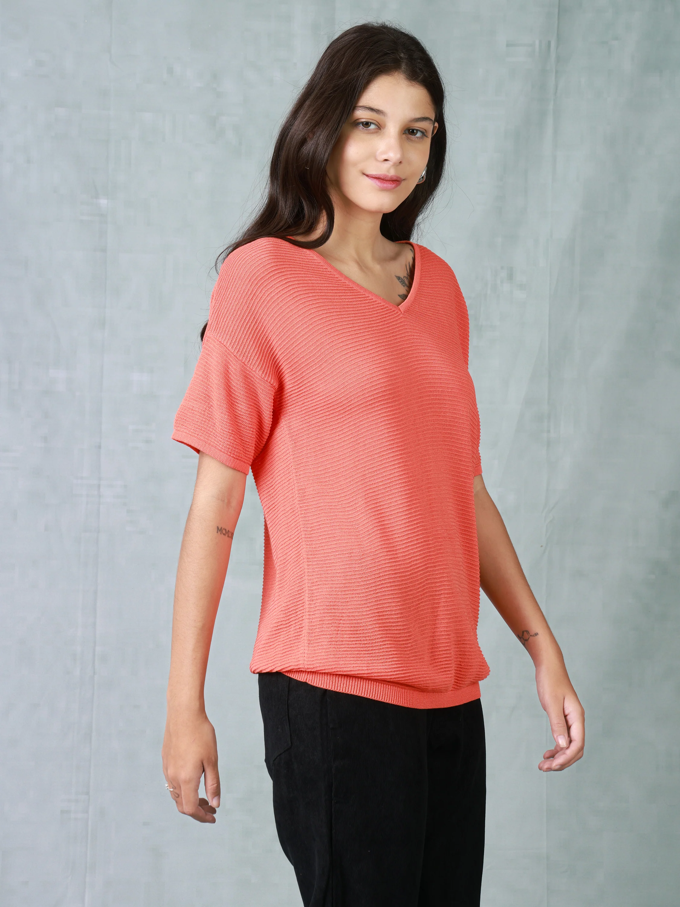 Women Orange Knitted Top - Image 5