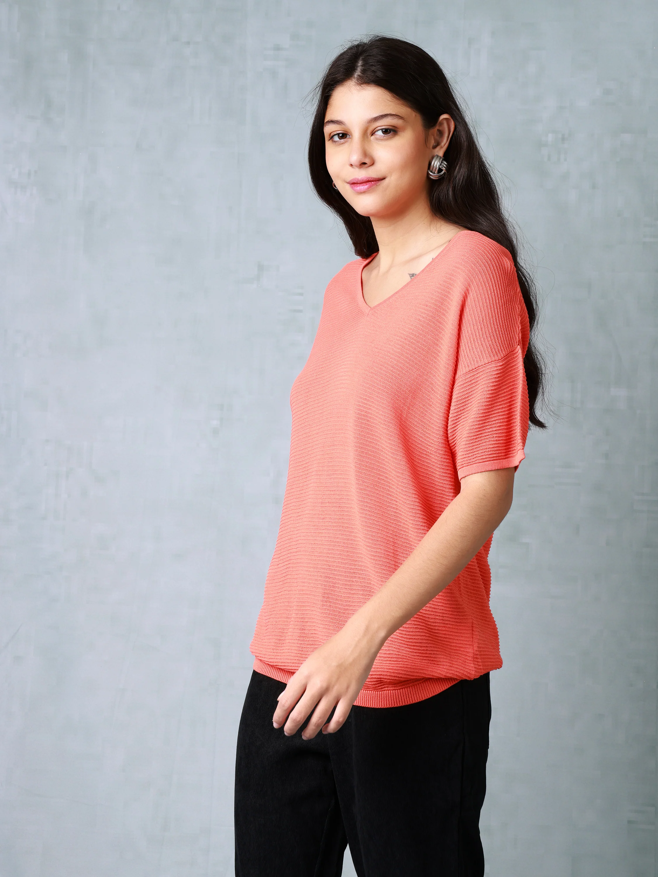 Women Orange Knitted Top - Image 6