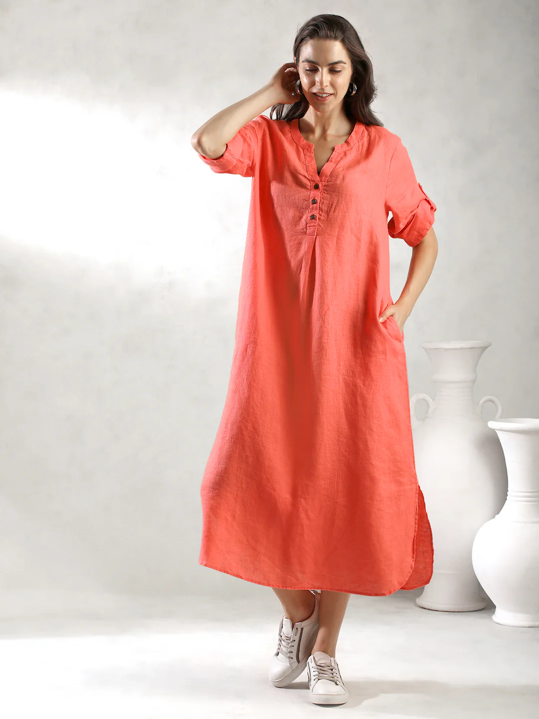 Women Orange Oversize Maxi Dress - Image 2