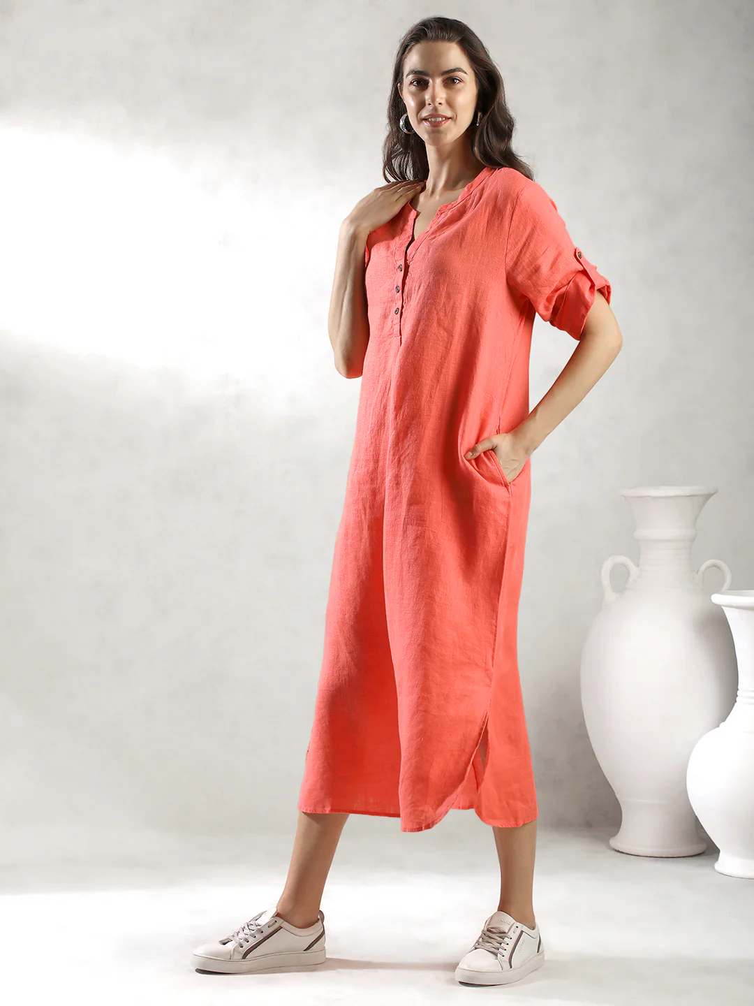 Women Orange Oversize Maxi Dress - Image 3
