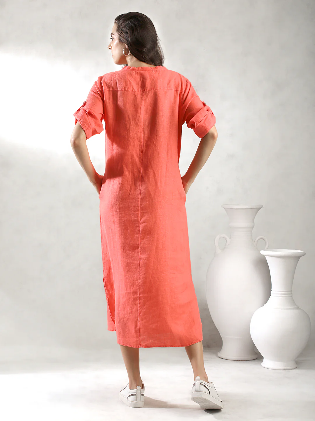 Women Orange Oversize Maxi Dress - Image 4