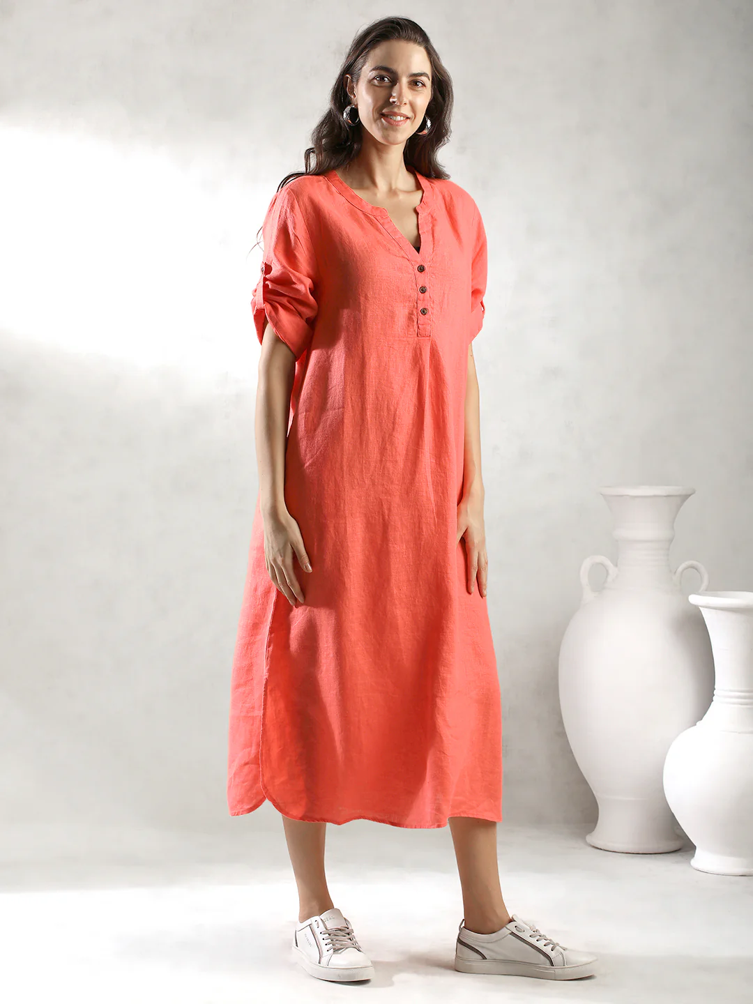 Women Orange Oversize Maxi Dress - Image 5