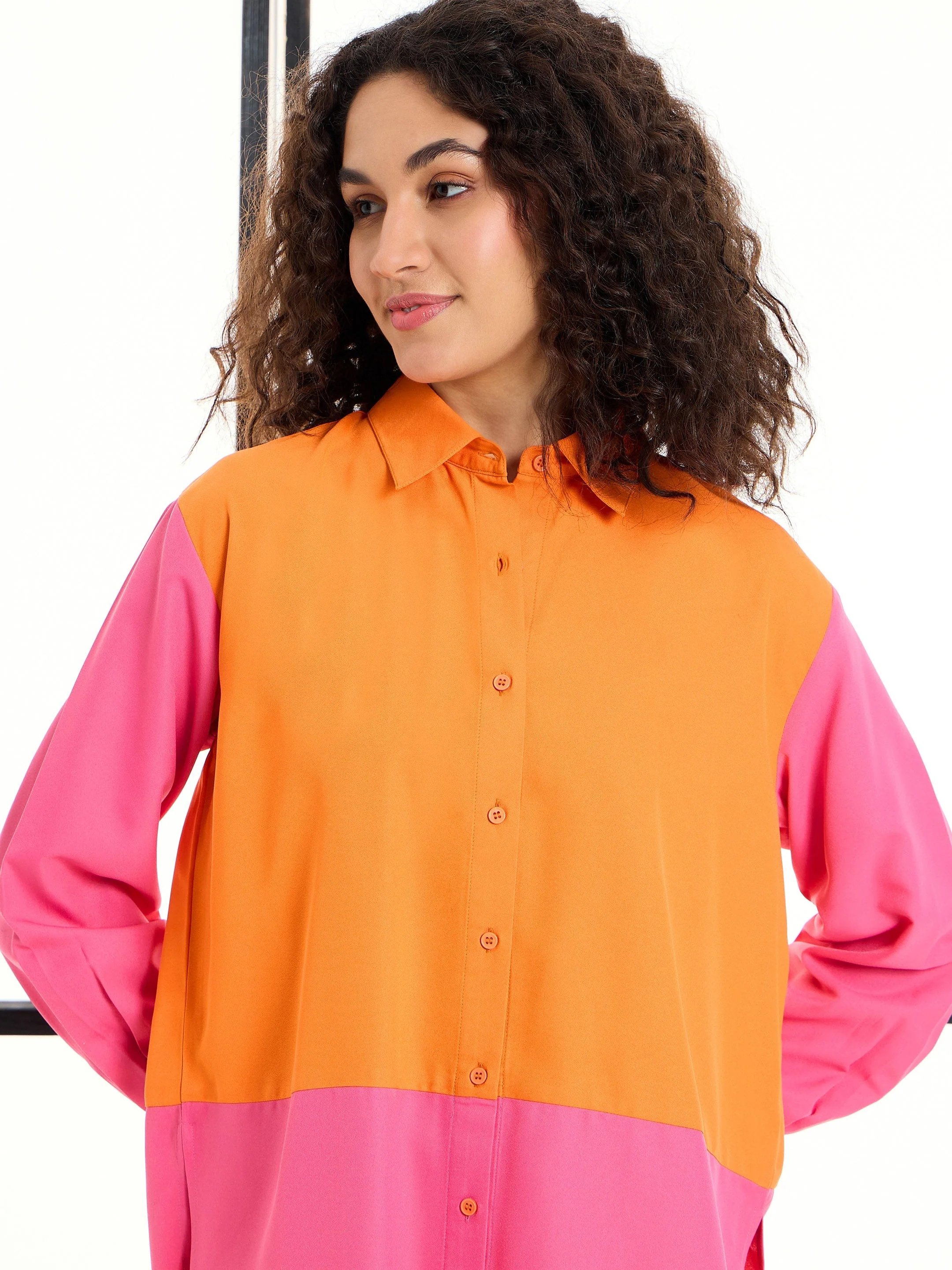 Women Orange & Pink ColorBlock Shirt With Pants - Image 4