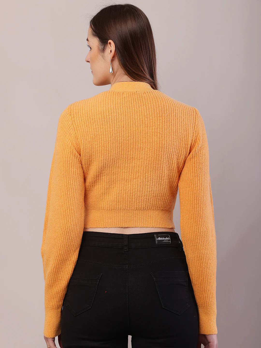 Women Orange Polyester Full Sleeve V-Neck Cardigan - Image 4