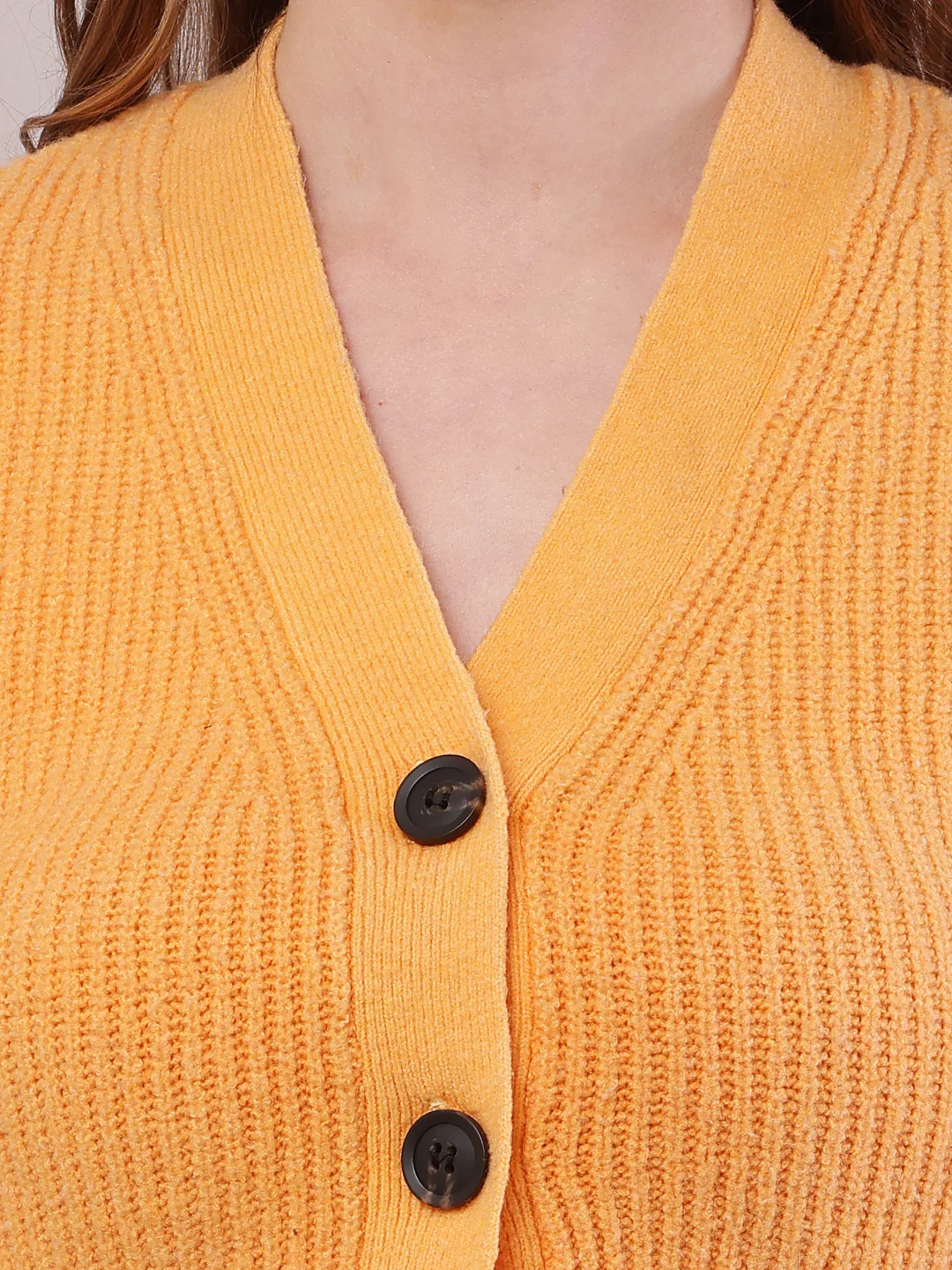 Women Orange Polyester Full Sleeve V-Neck Cardigan - Image 5