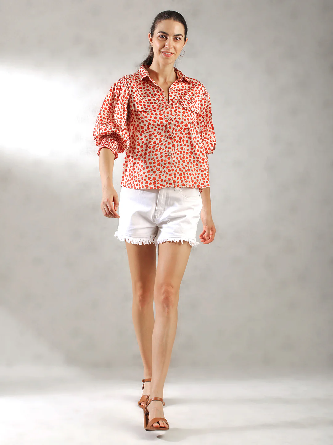 Women Orange Printed Casual Top - Image 2