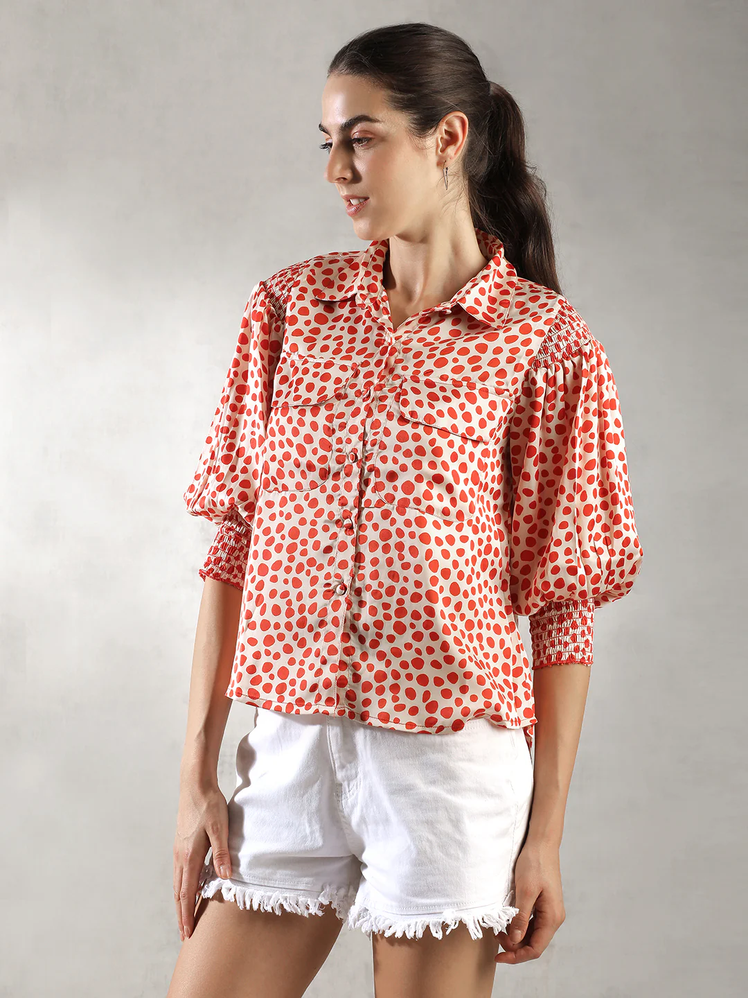 Women Orange Printed Casual Top - Image 5