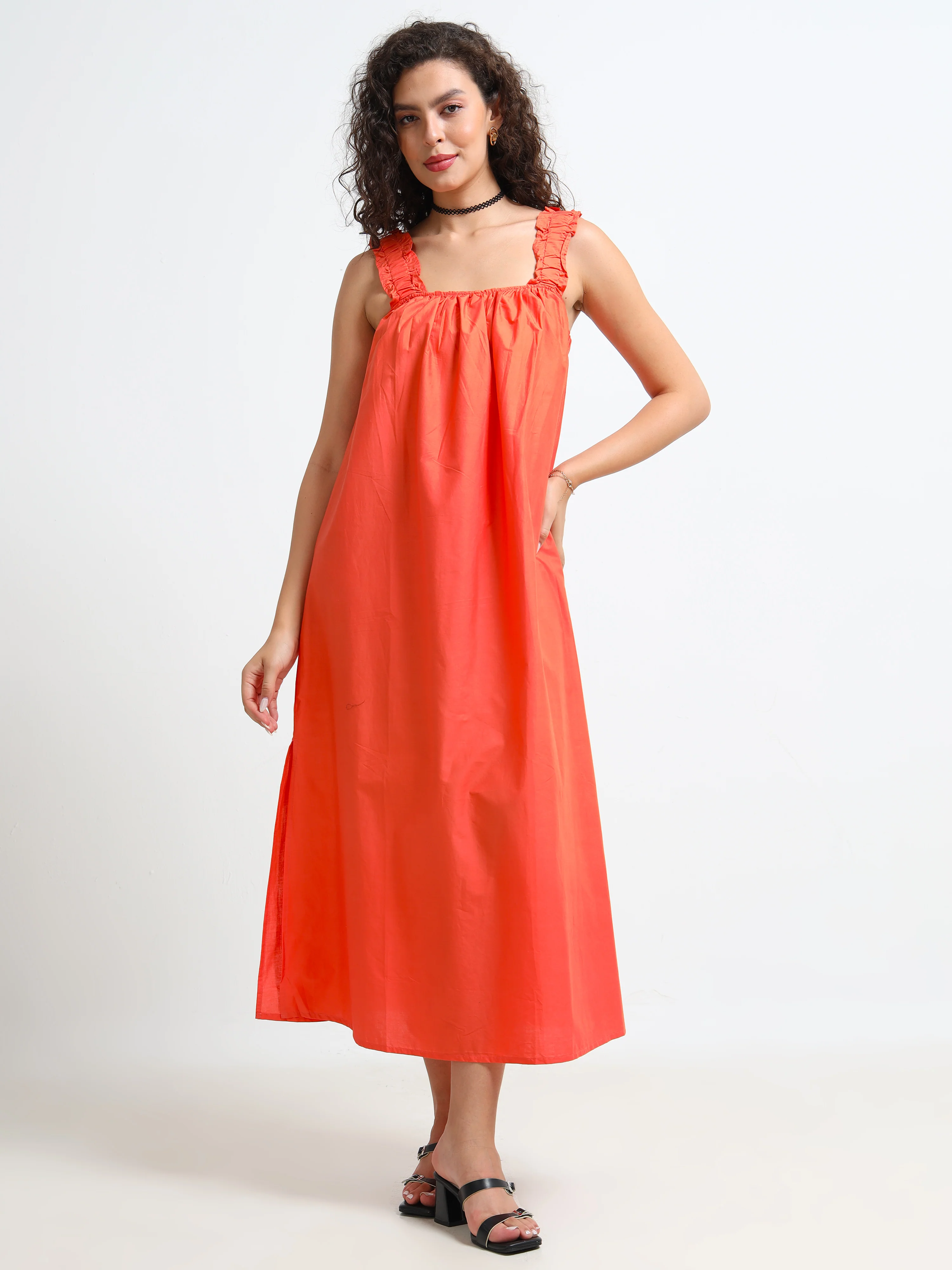 Women Orange Relaxed Midi Dress - Image 2