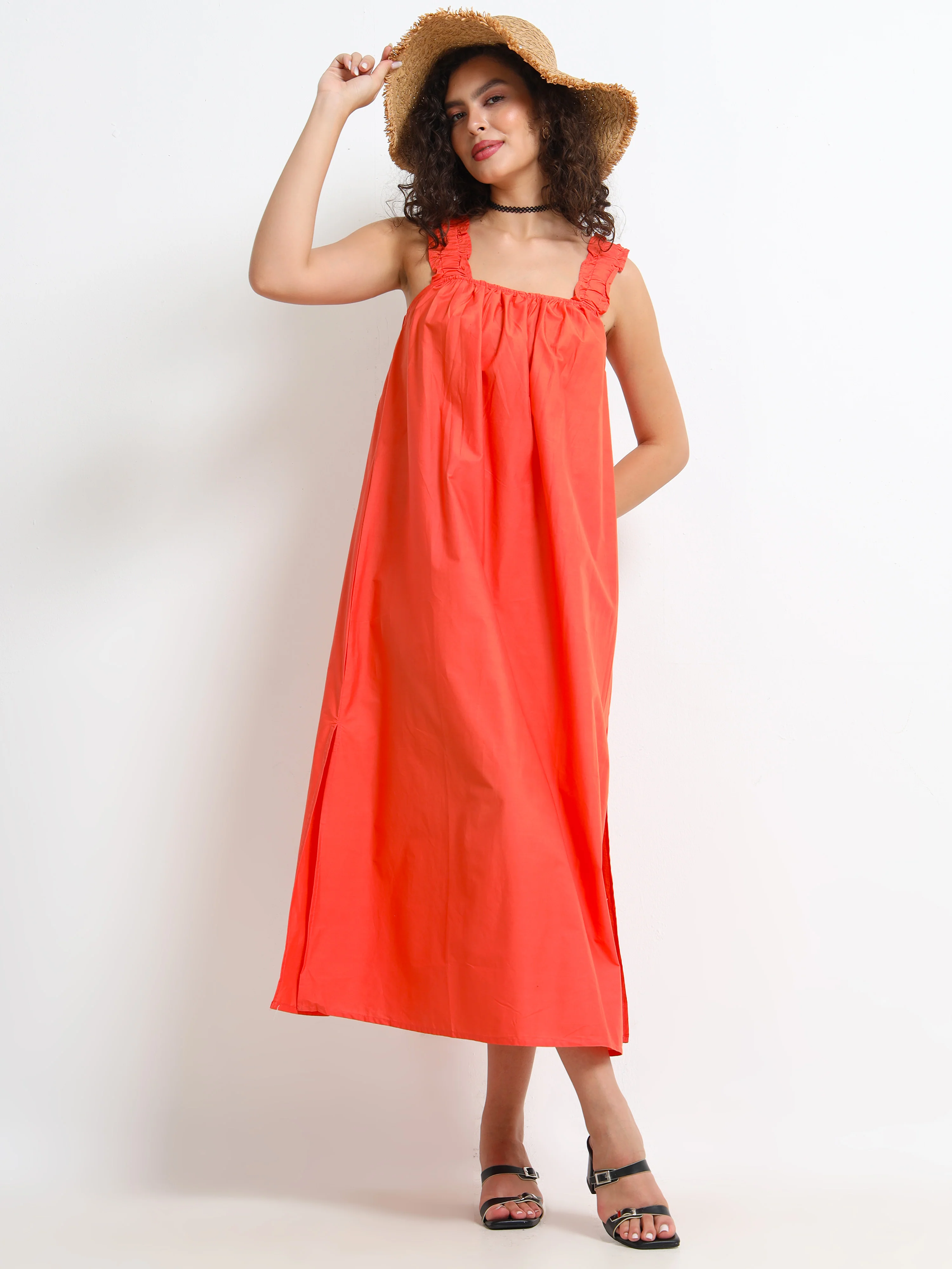 Women Orange Relaxed Midi Dress - Image 3
