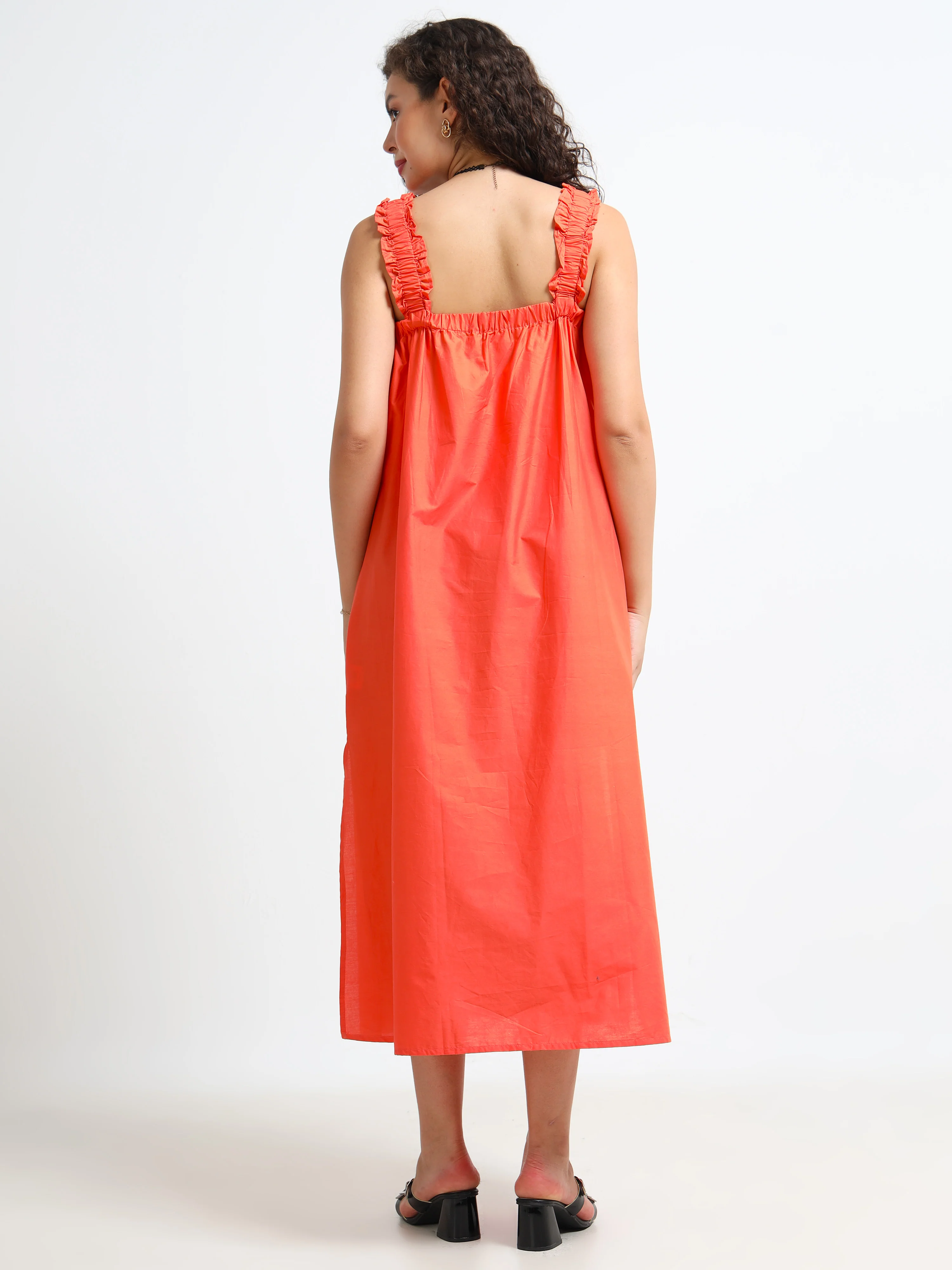 Women Orange Relaxed Midi Dress - Image 5
